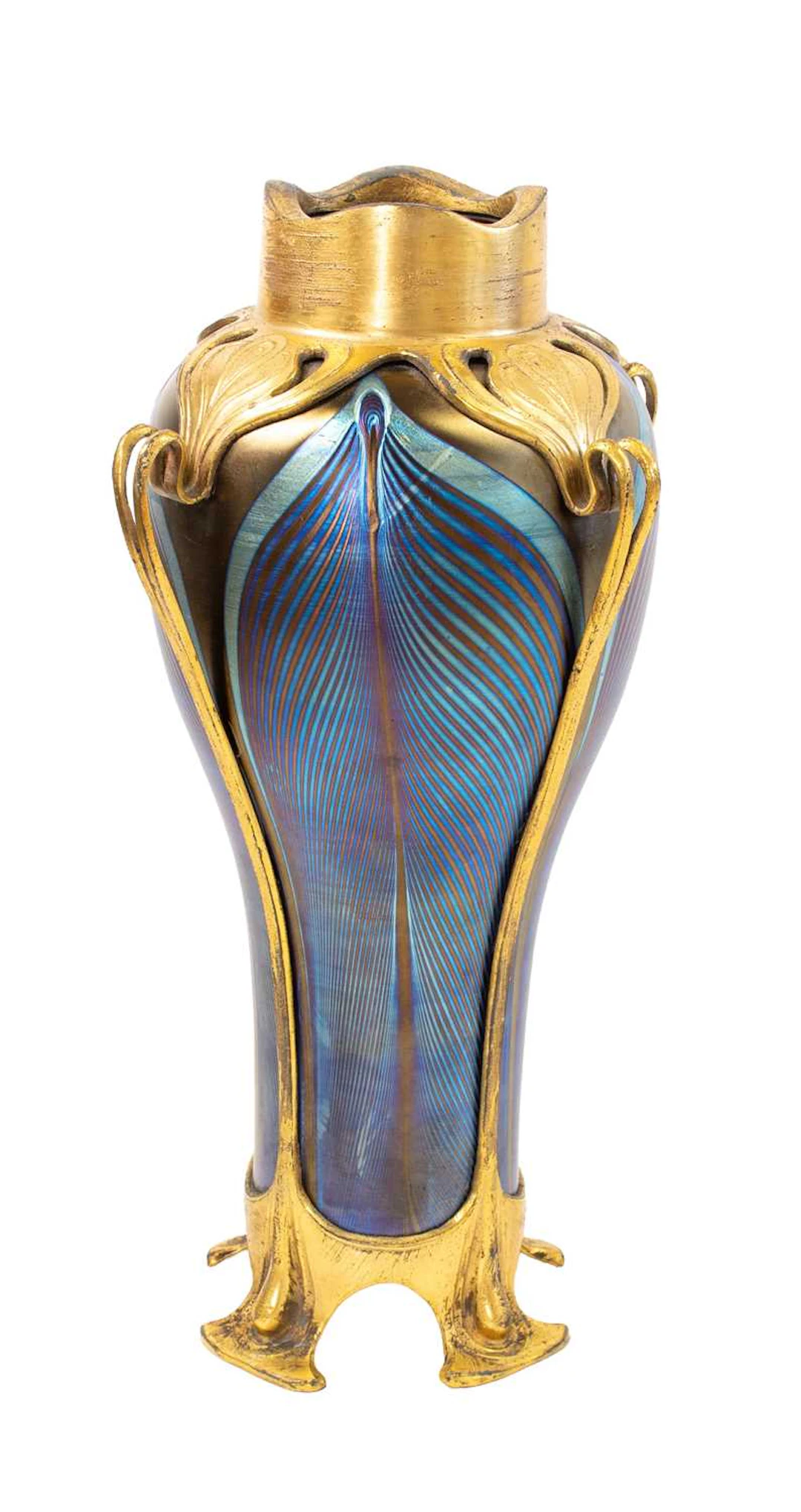 An Art Nouveau Gilt-Mounted Loetz Phaenomen Glass Baluster Vase, circa 1900