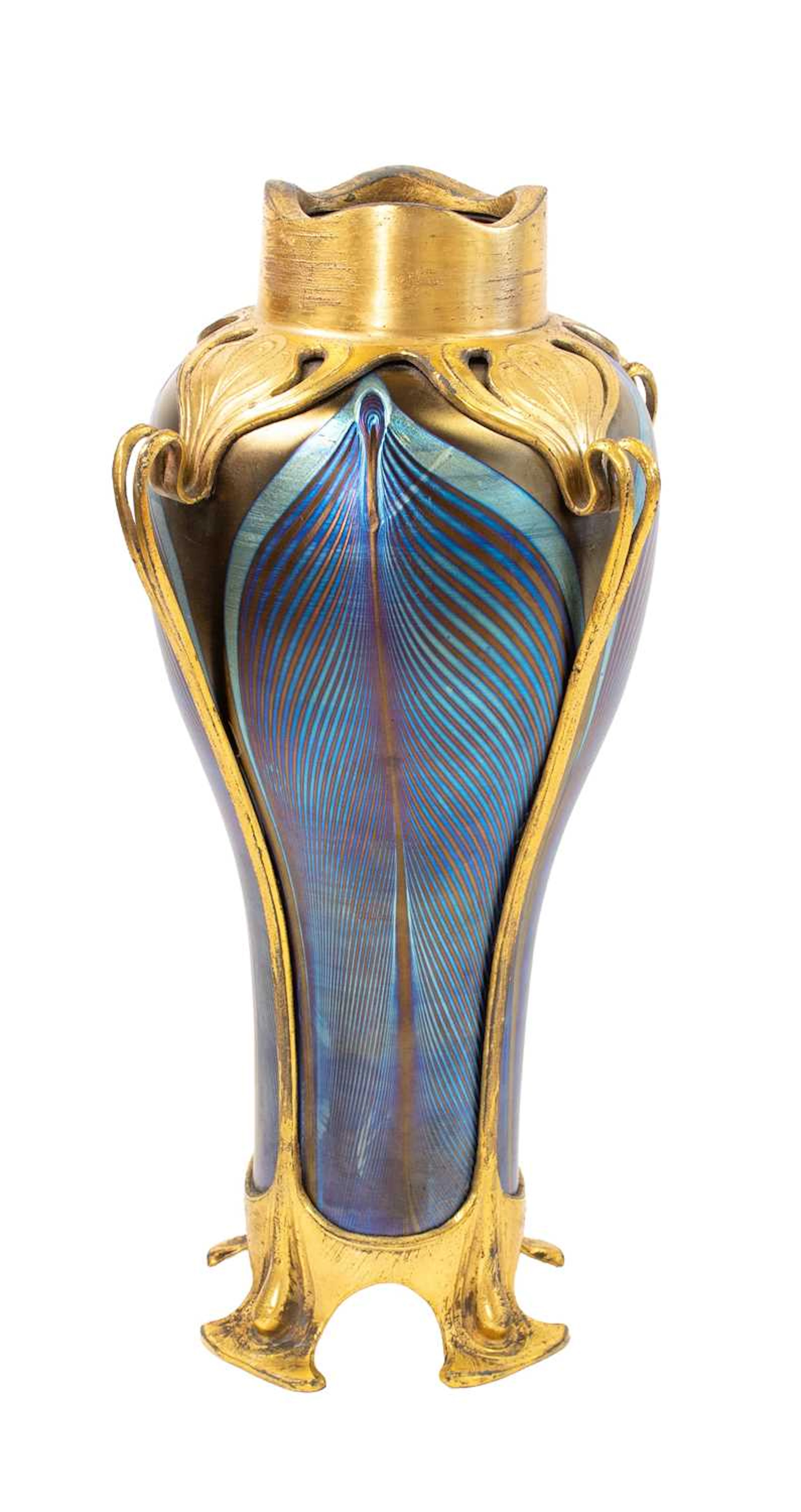 An Art Nouveau Gilt-Mounted Loetz Phaenomen Glass Baluster Vase, circa 1900