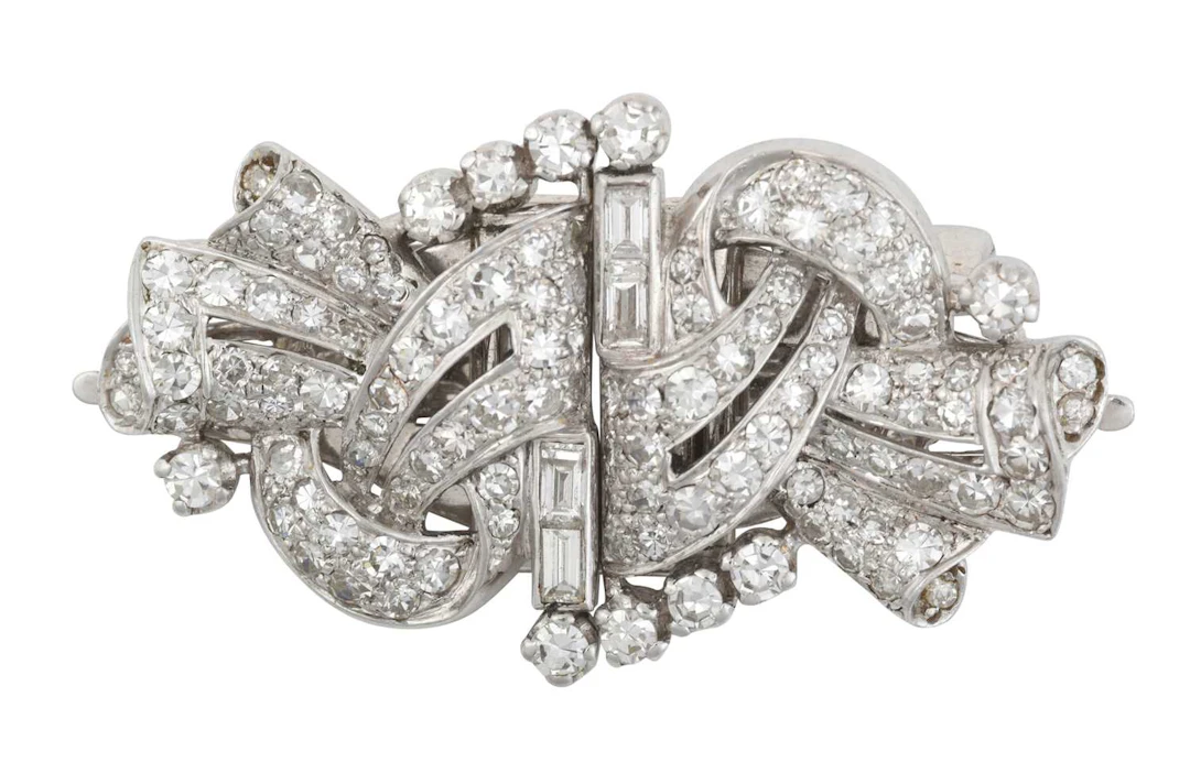An Art Deco Diamond Double Clip Brooch