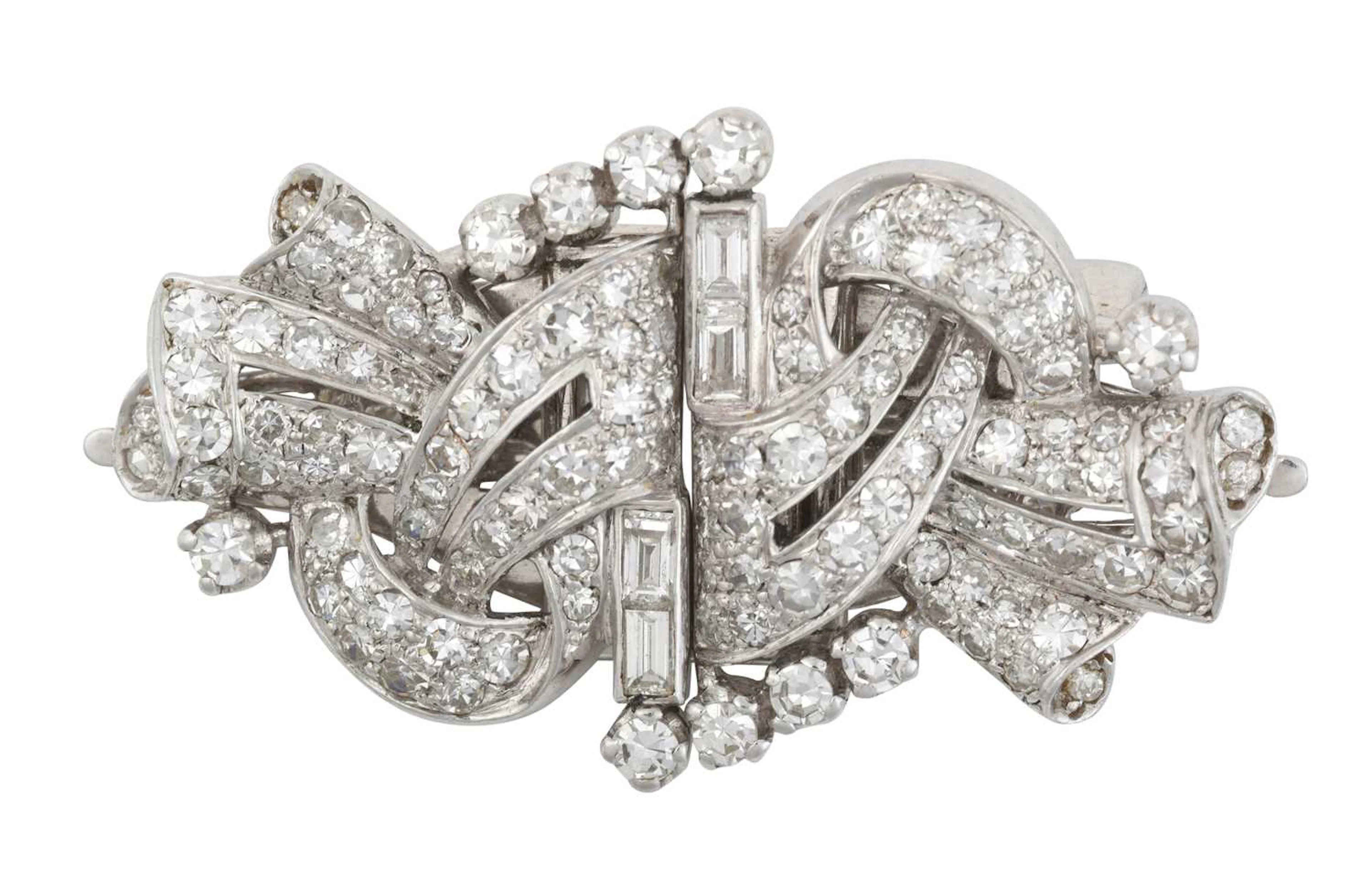 An Art Deco Diamond Double Clip Brooch