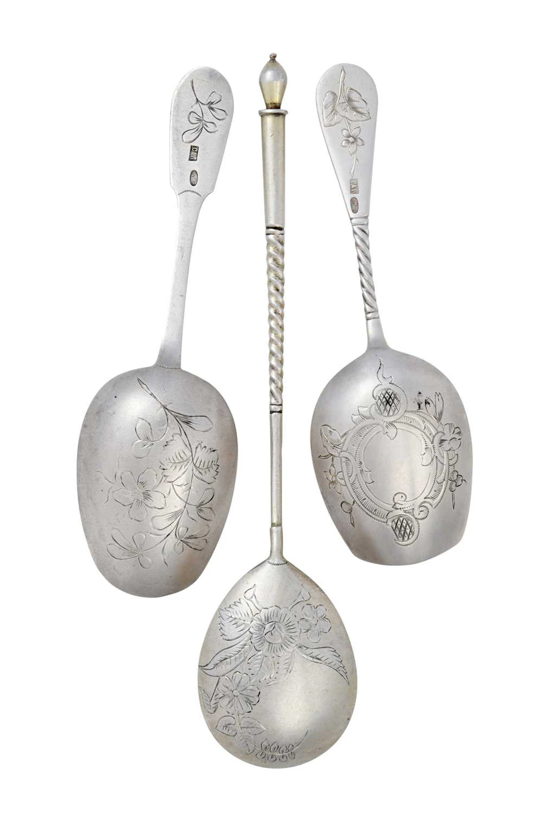 Three Russian Silver Spoons One With Indistinct Cyrillic Maker's Mark