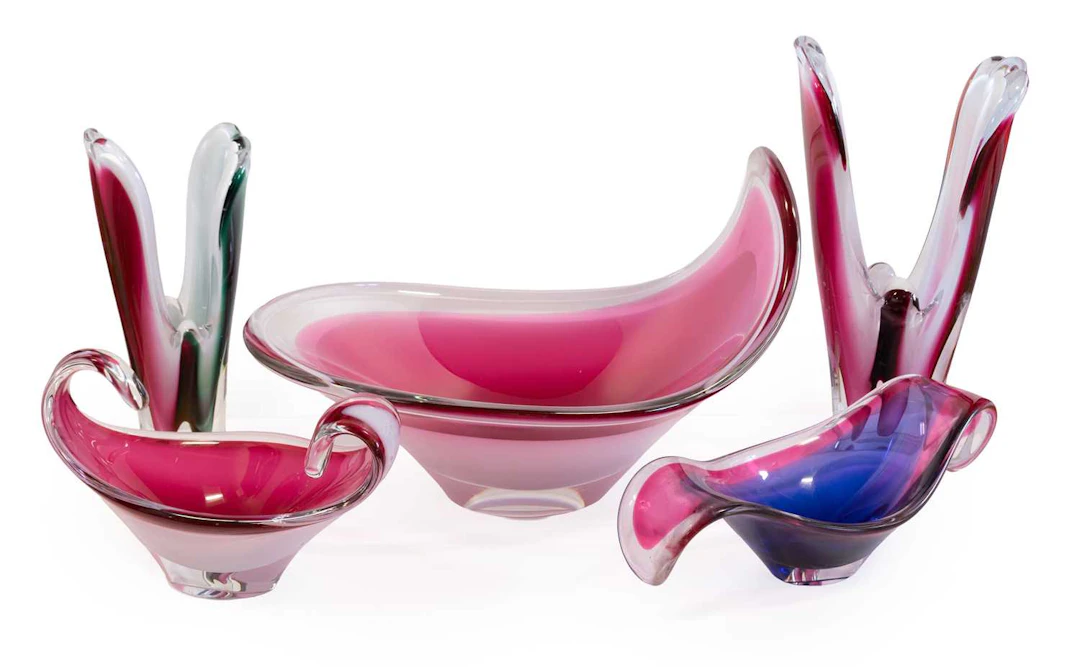 Eight Flygsfors Coquille Vases and Bowls, circa 1950s/60s