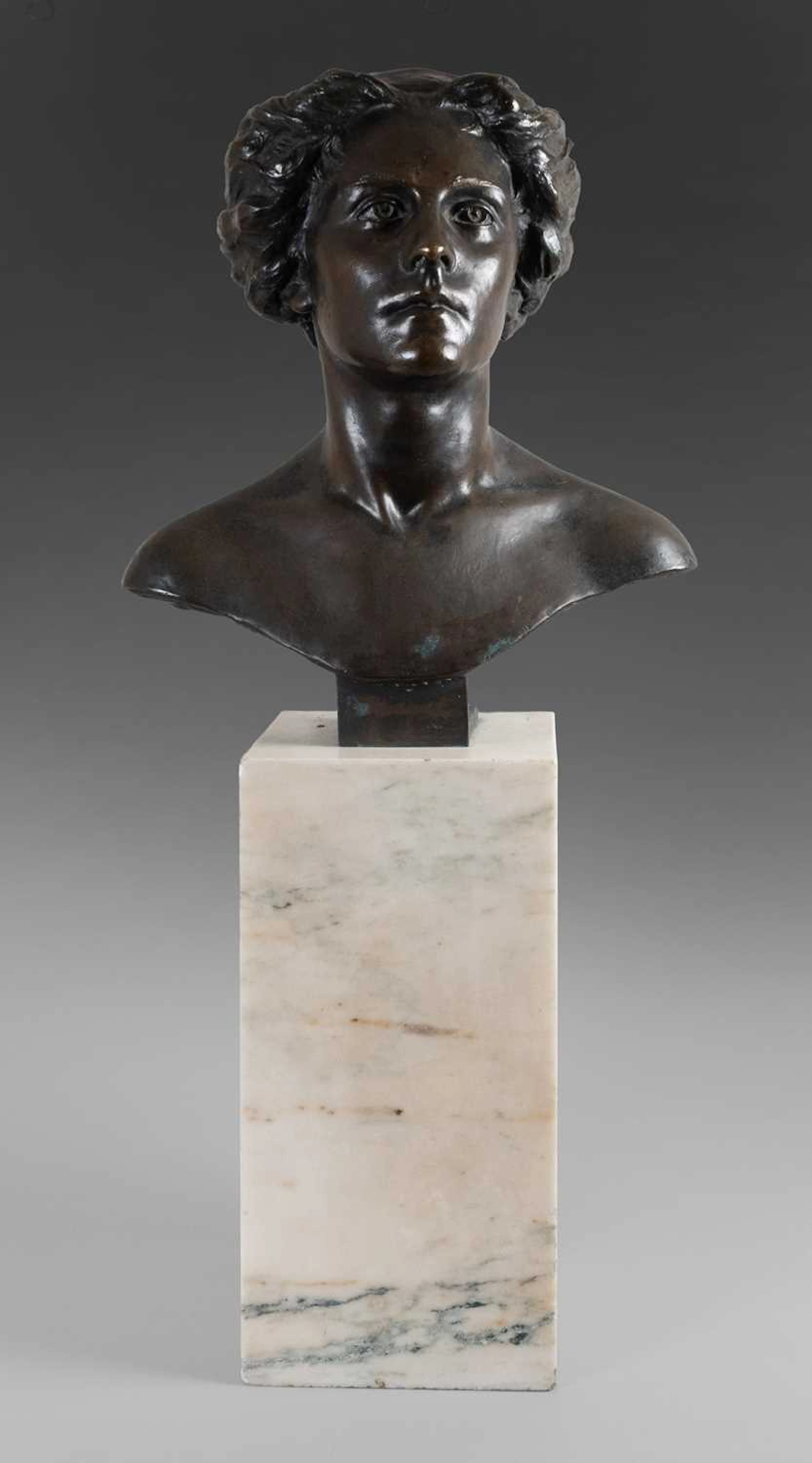 French School (Early 20th Century): A Patinated Bronze Bust of a Woman