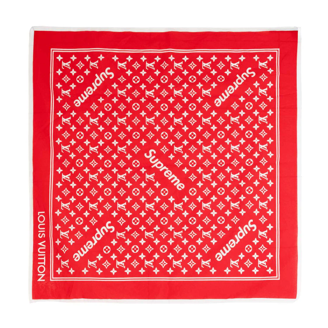 Louis Vuitton x Supreme Red and White Monogram Bandana, by Kim Jones