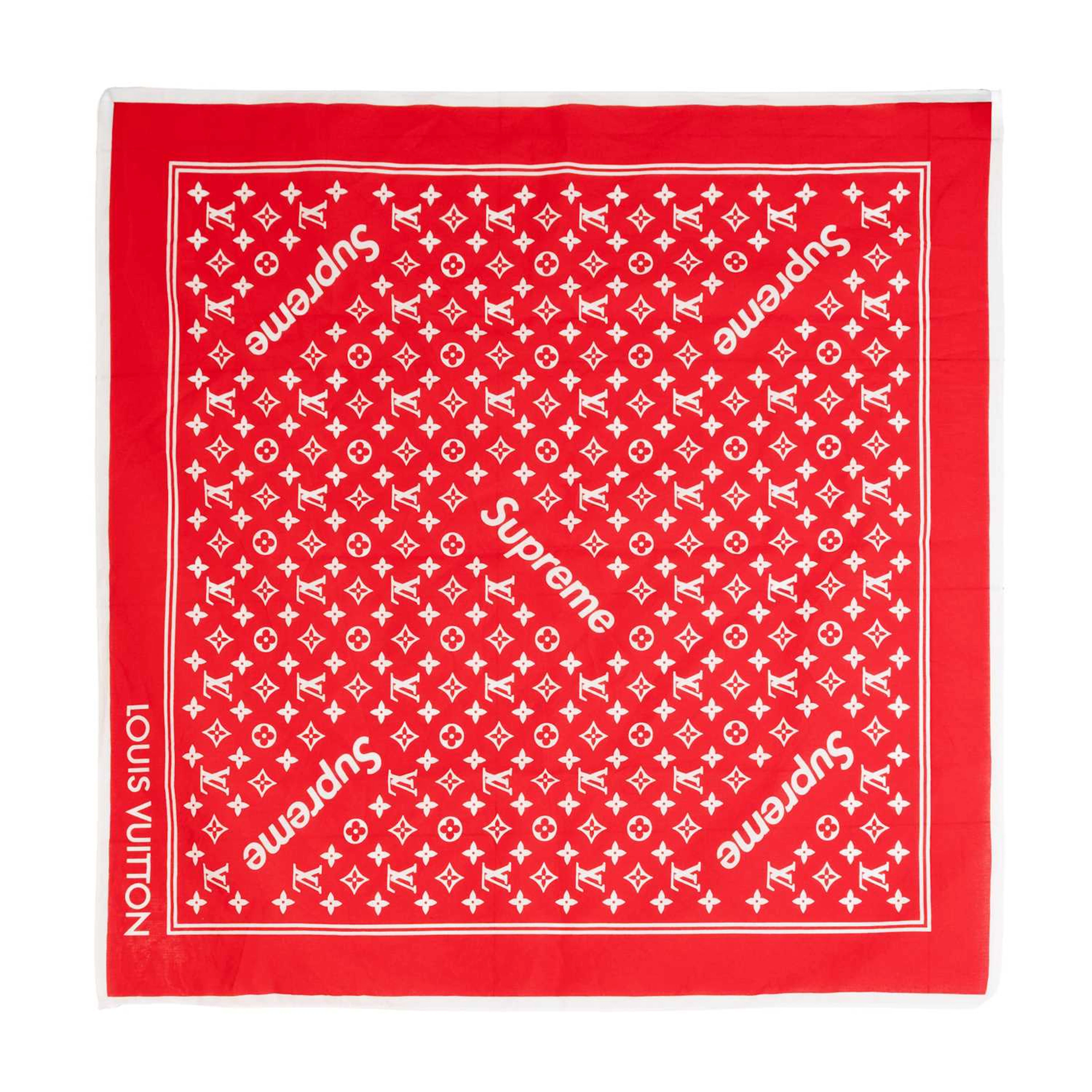 Louis Vuitton x Supreme Red and White Monogram Bandana, by Kim Jones