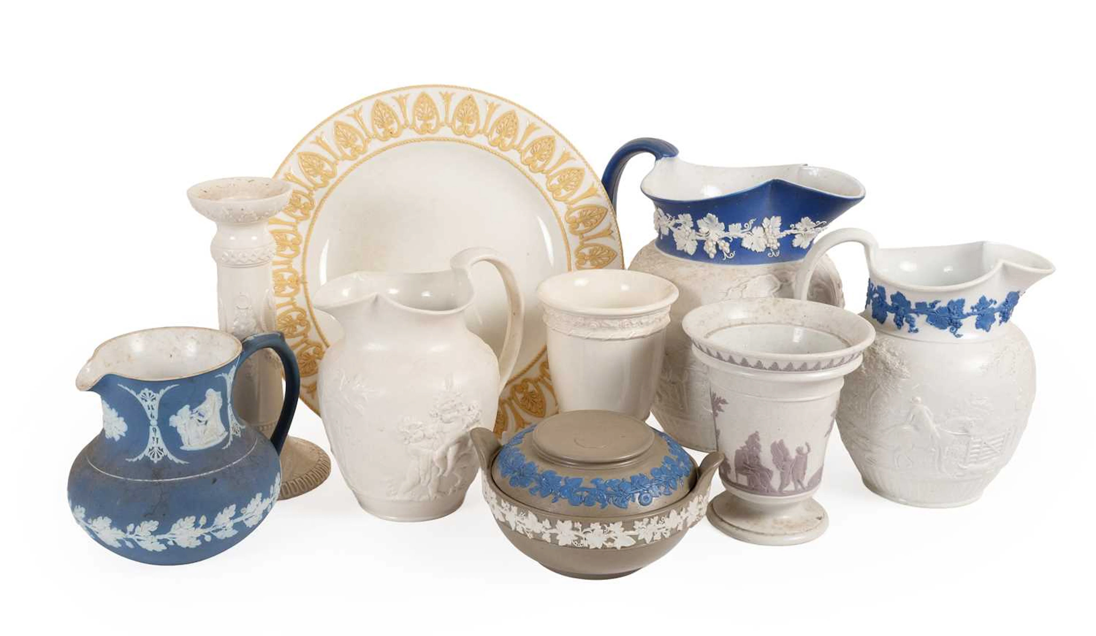 A Wedgwood Creamware Candlestick, 19th century, A Similar Spill Vase