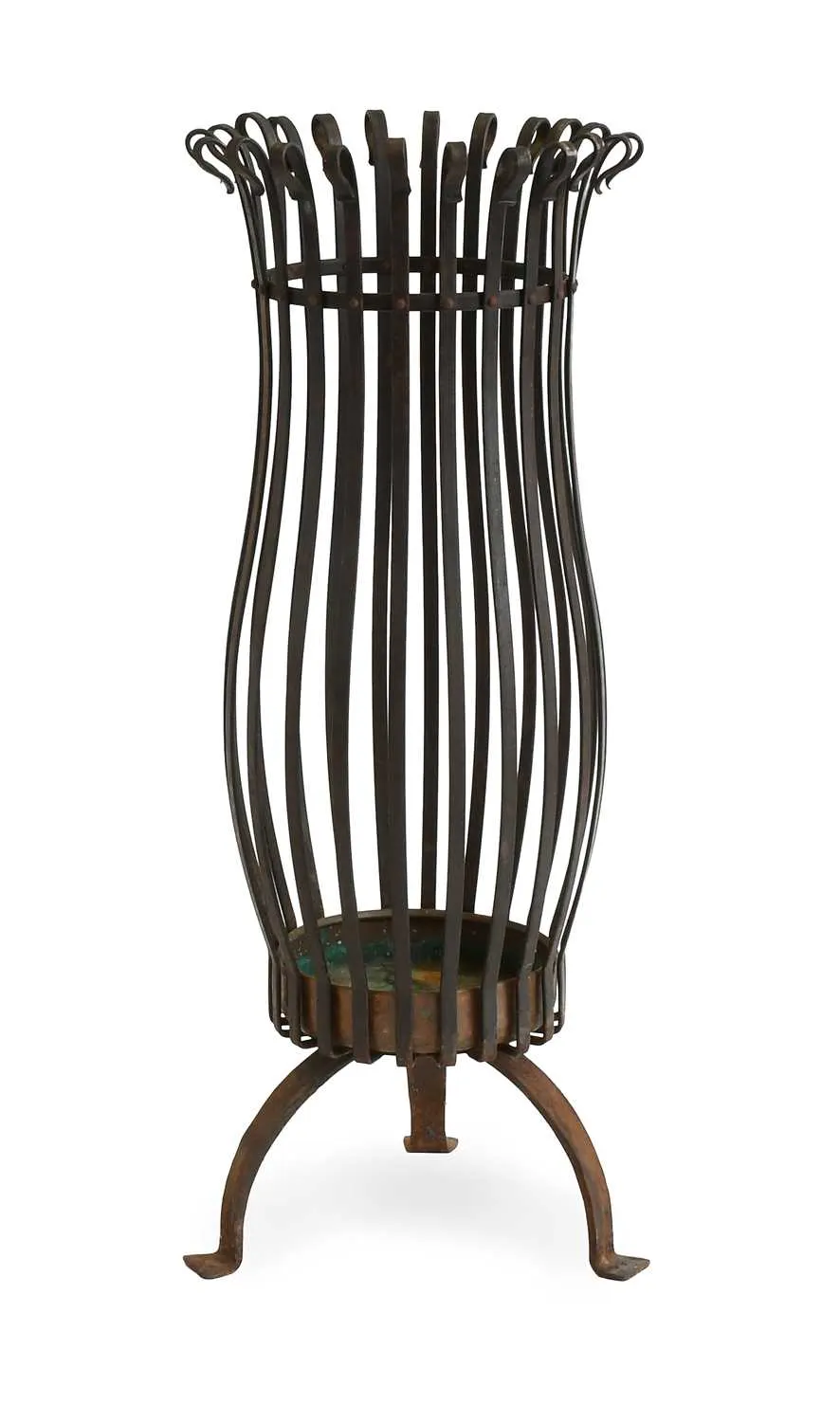 A Modern Wrought Iron Basket Form Stick Stand