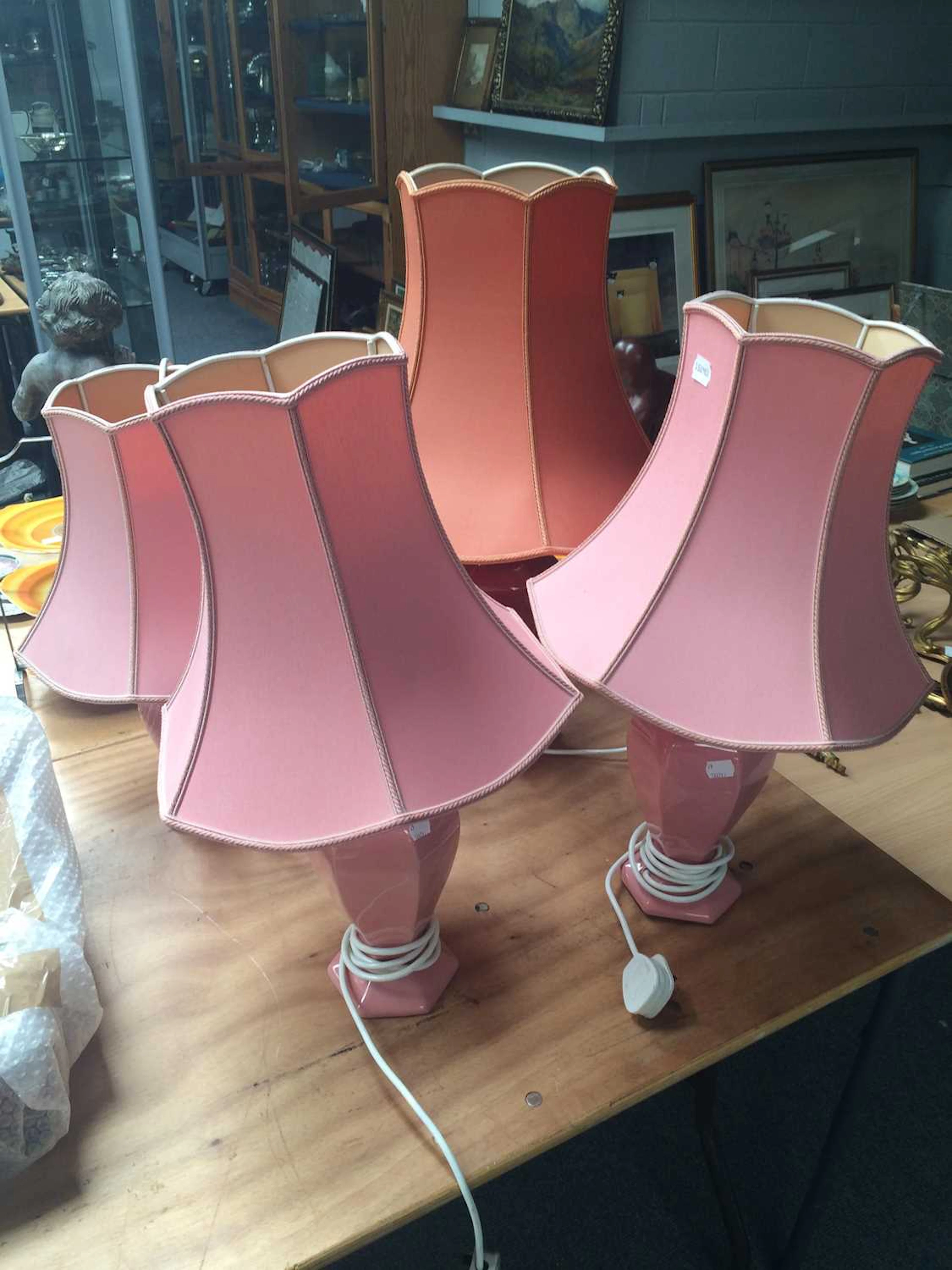 A Pair of Modern Pink Glazed Pottery Table Lamps
