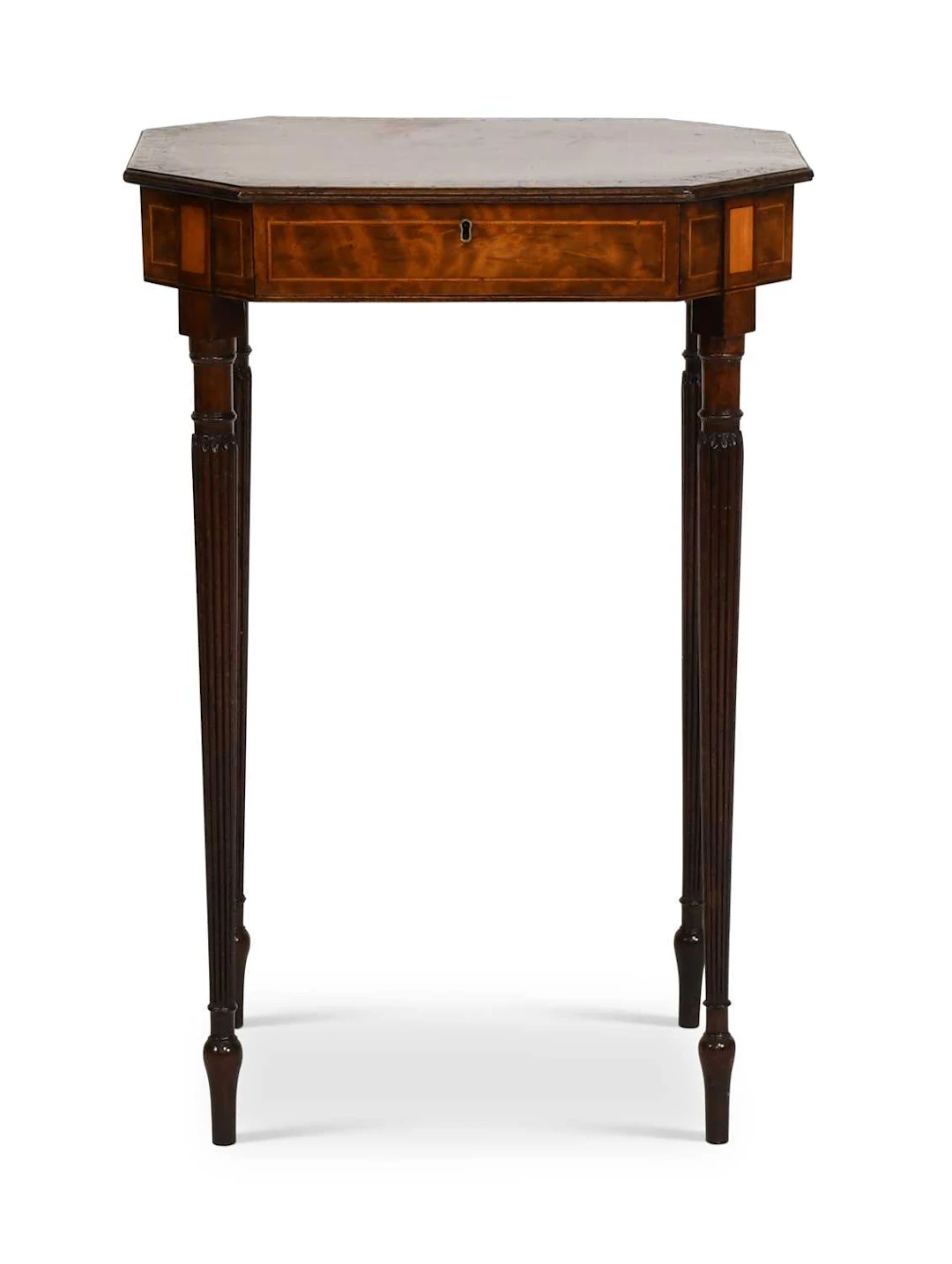 A George III Mahogany, Satinwood-Banded and Pokerwork-Decorated Side