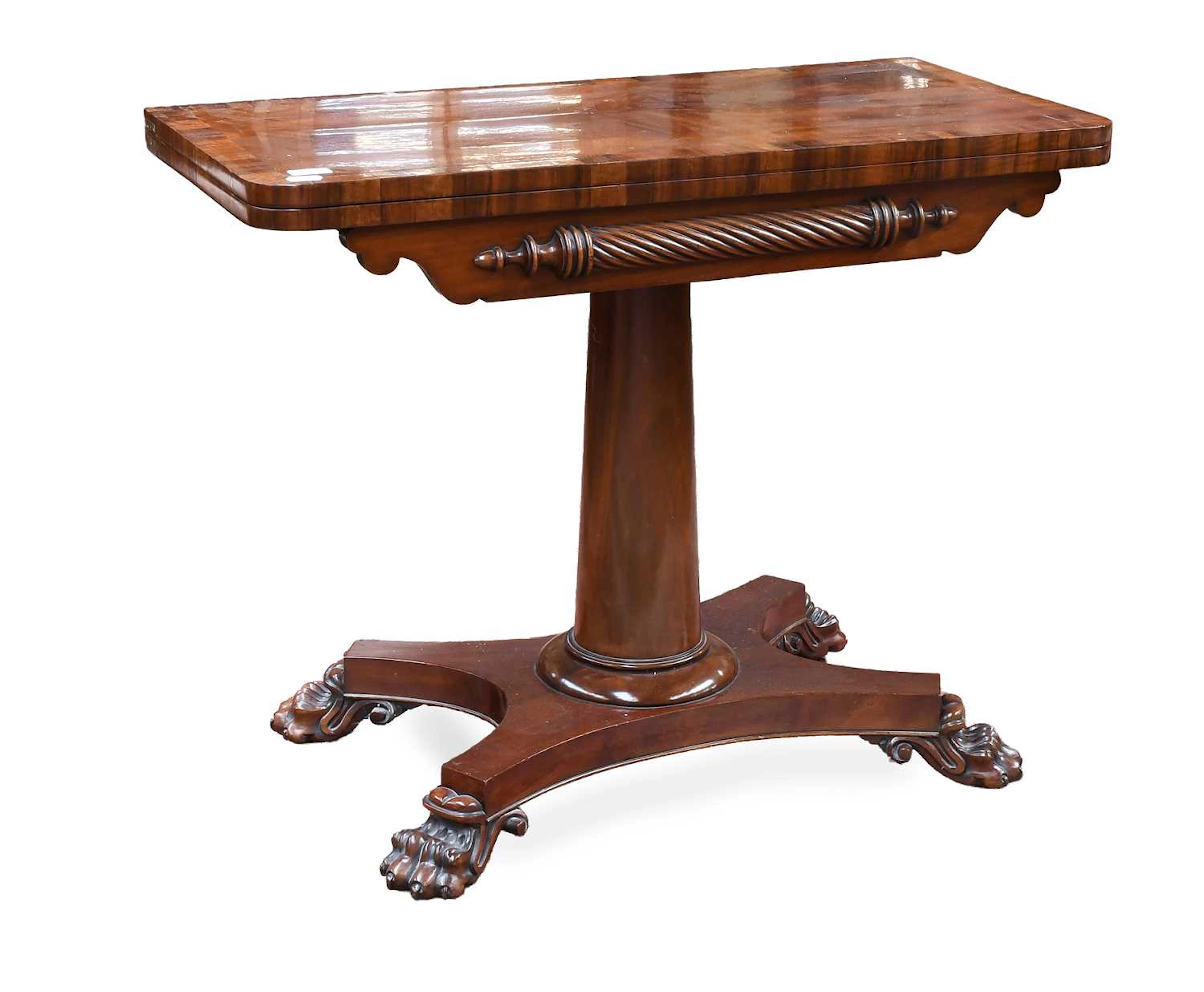 A William IV Rosewood Crossbanded Mahogany Foldover Card Table