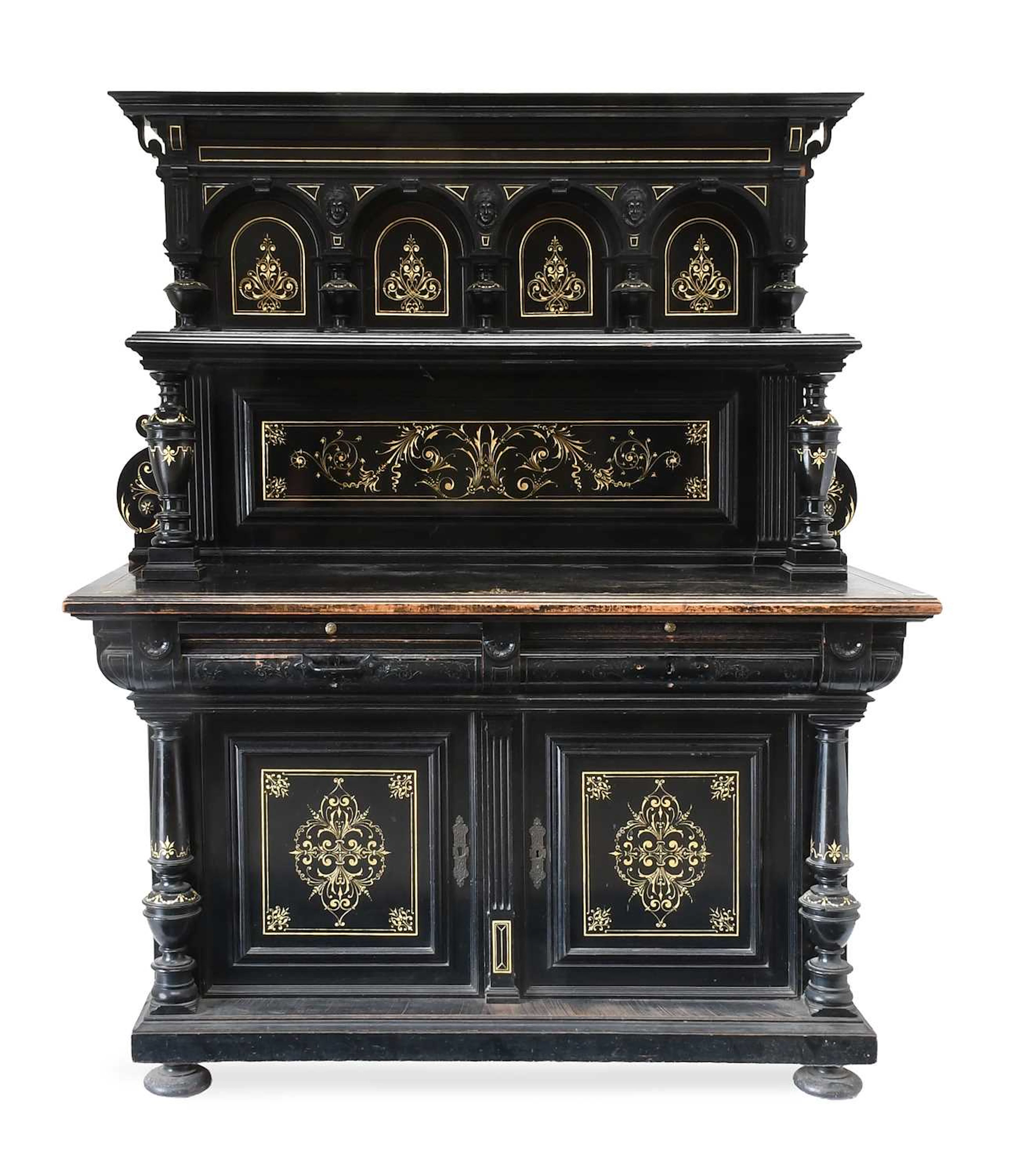 A Victorian Ebonised and Parcel Gilt Side Cabinet, circa 1880