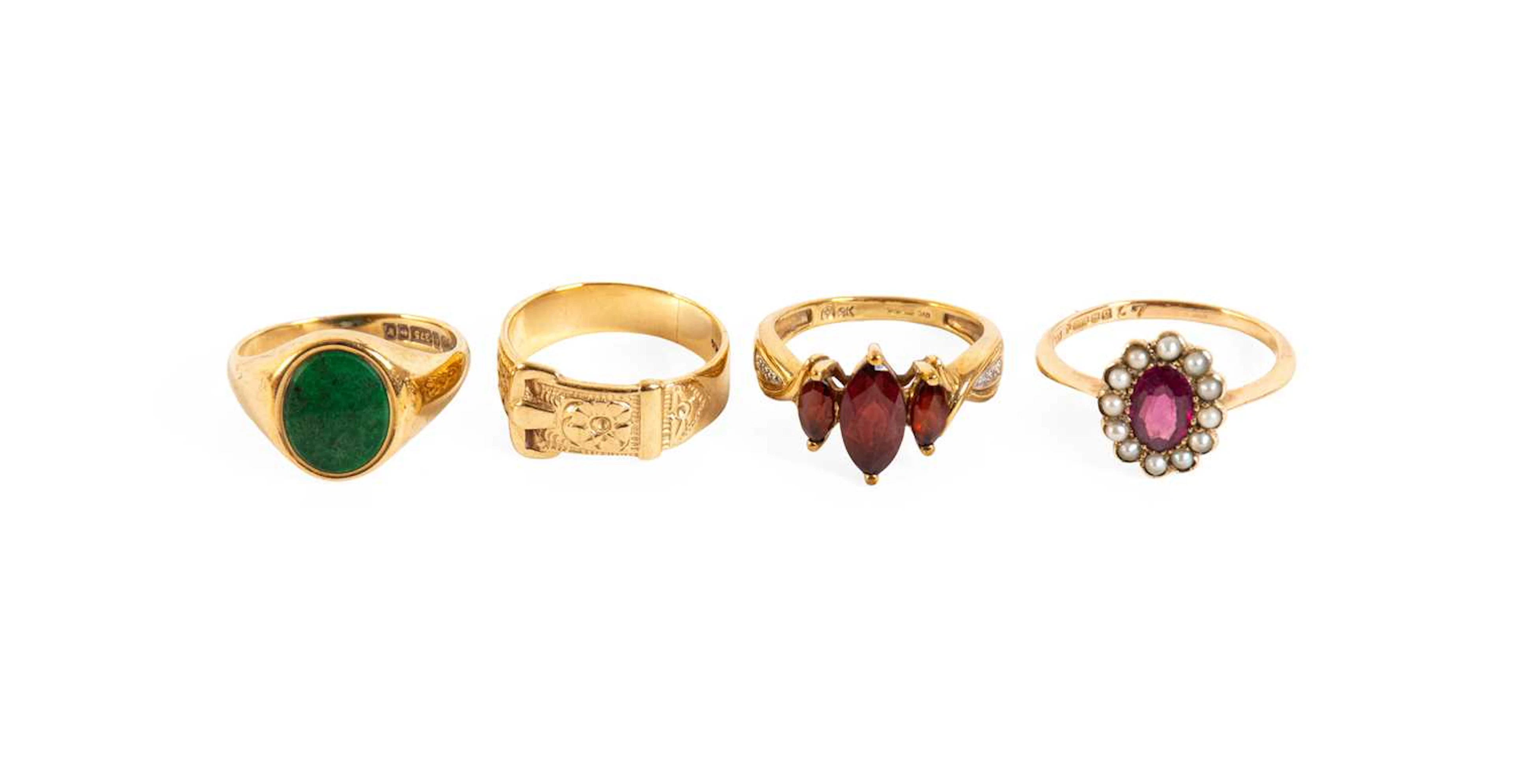 A 9 Carat Gold Garnet and Diamond Ring, A 9 Carat Gold Buckle Ring