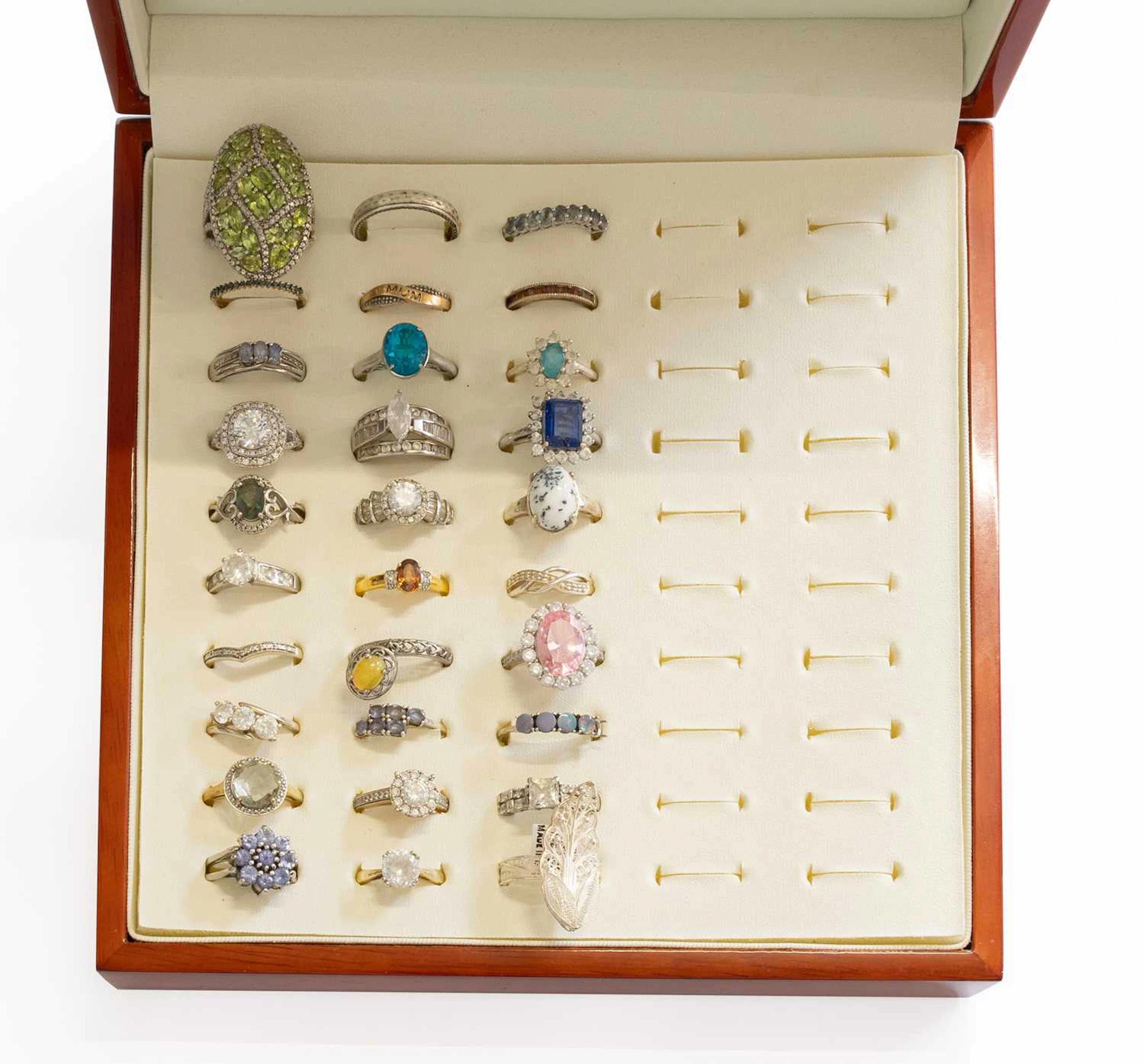Thirty Silver/White Metal Multi-Gem Set Rings