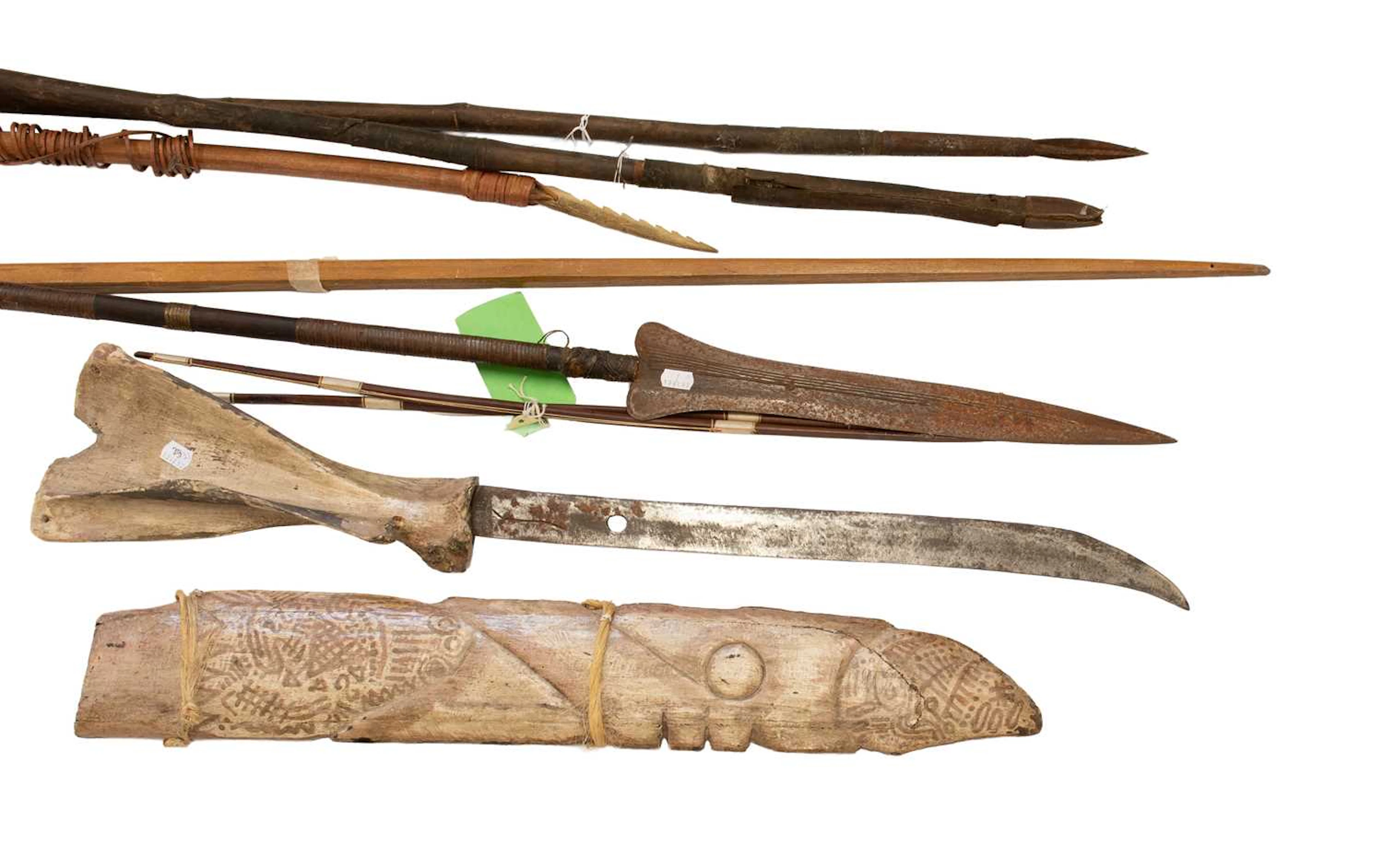 An Unusual Inuit Sword, an Inuit Harpoon, two British Lances, a Masai