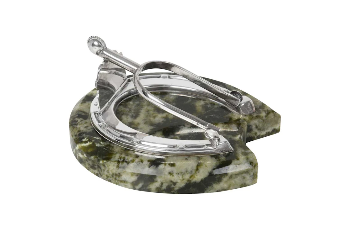 A George V Silver-Mounted Marble Combination Desk-Clip and Paperweight