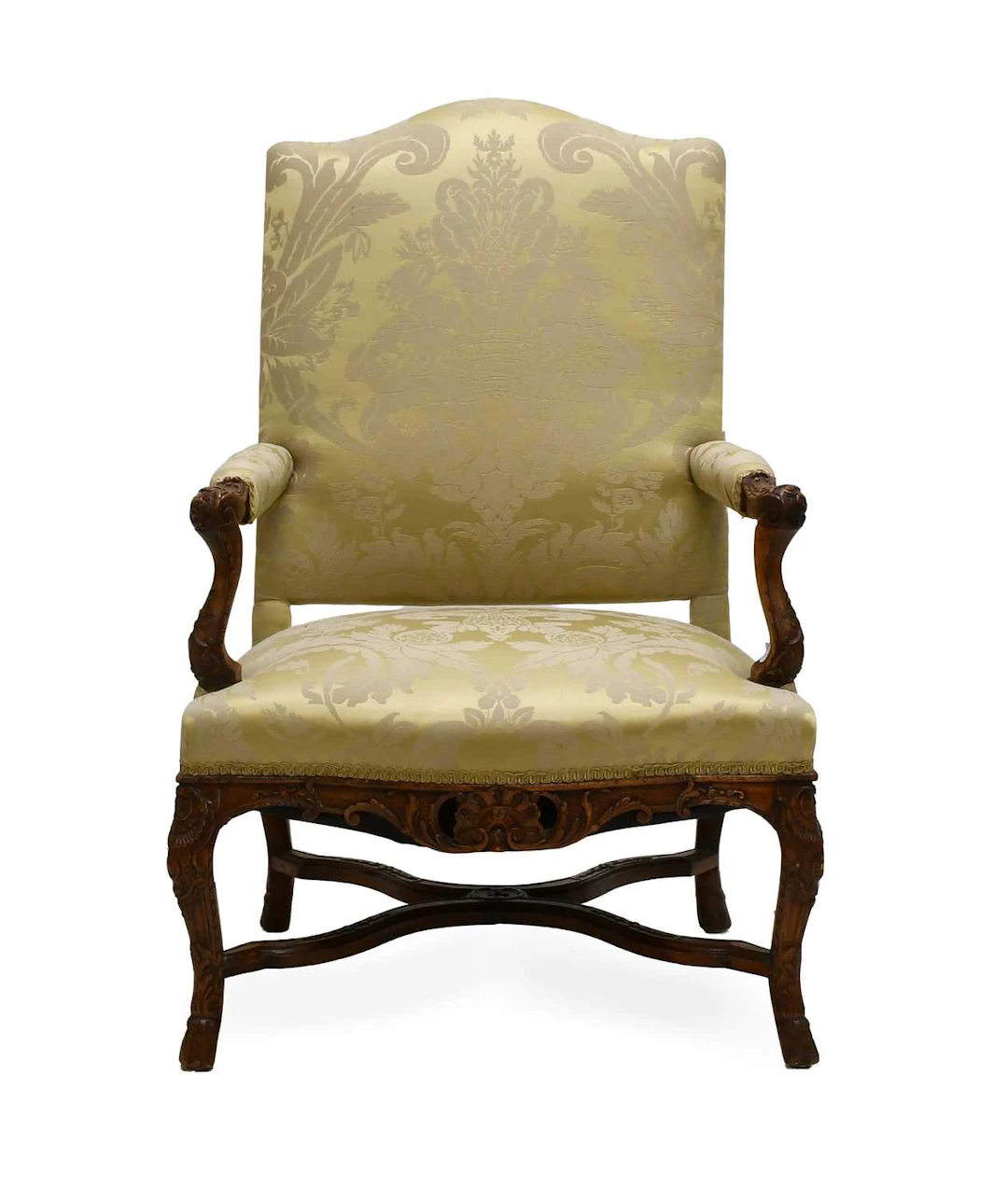 A French Louis XV Carved Walnut or Stained Beechwood Open Armchair
