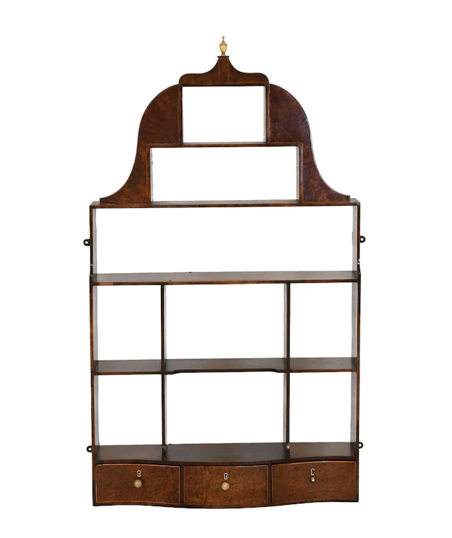 A George III-Style Amboyna and Mahogany Wall-Mounted Display Shelf