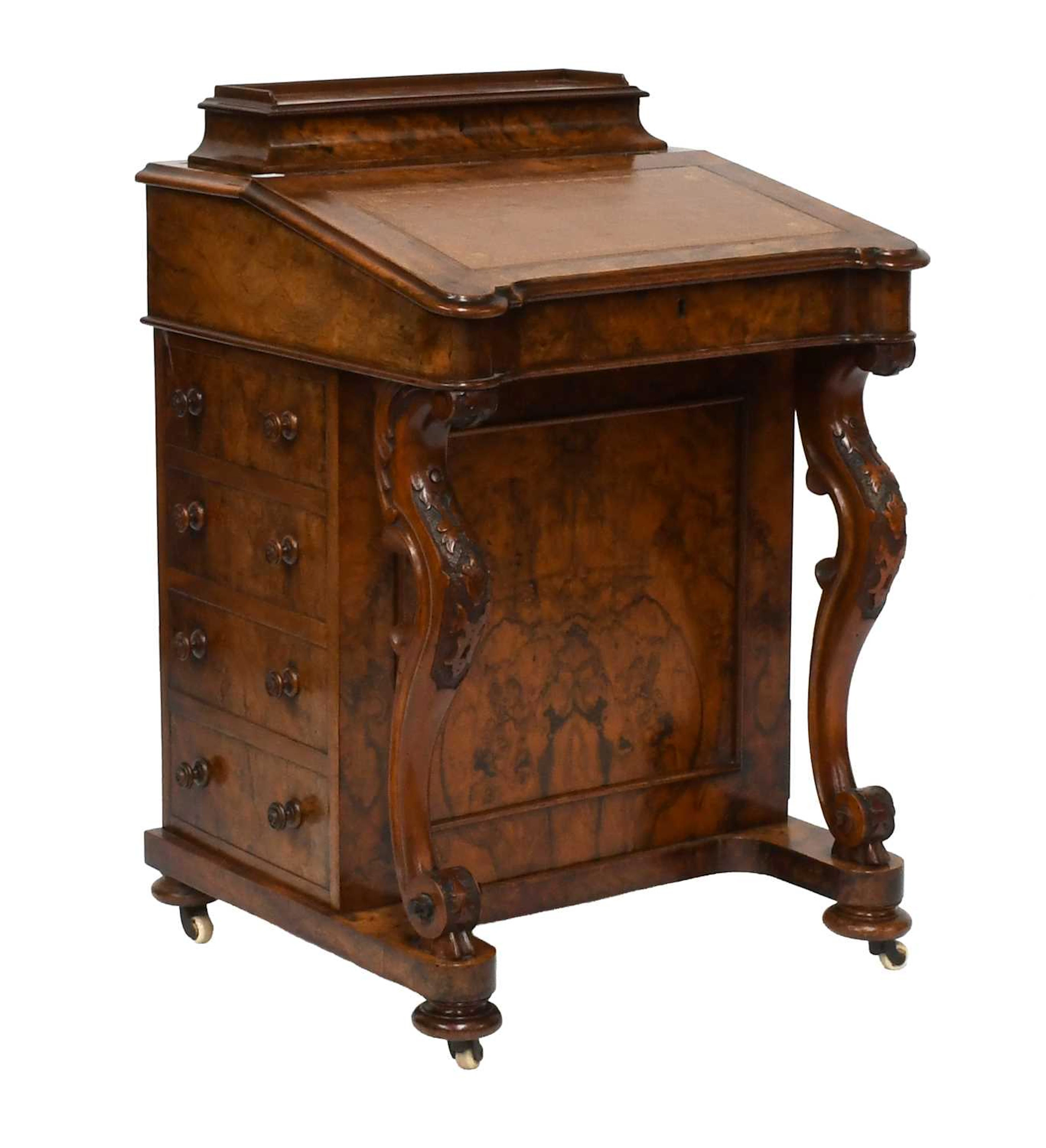 A Victorian Burr Walnut Davenport