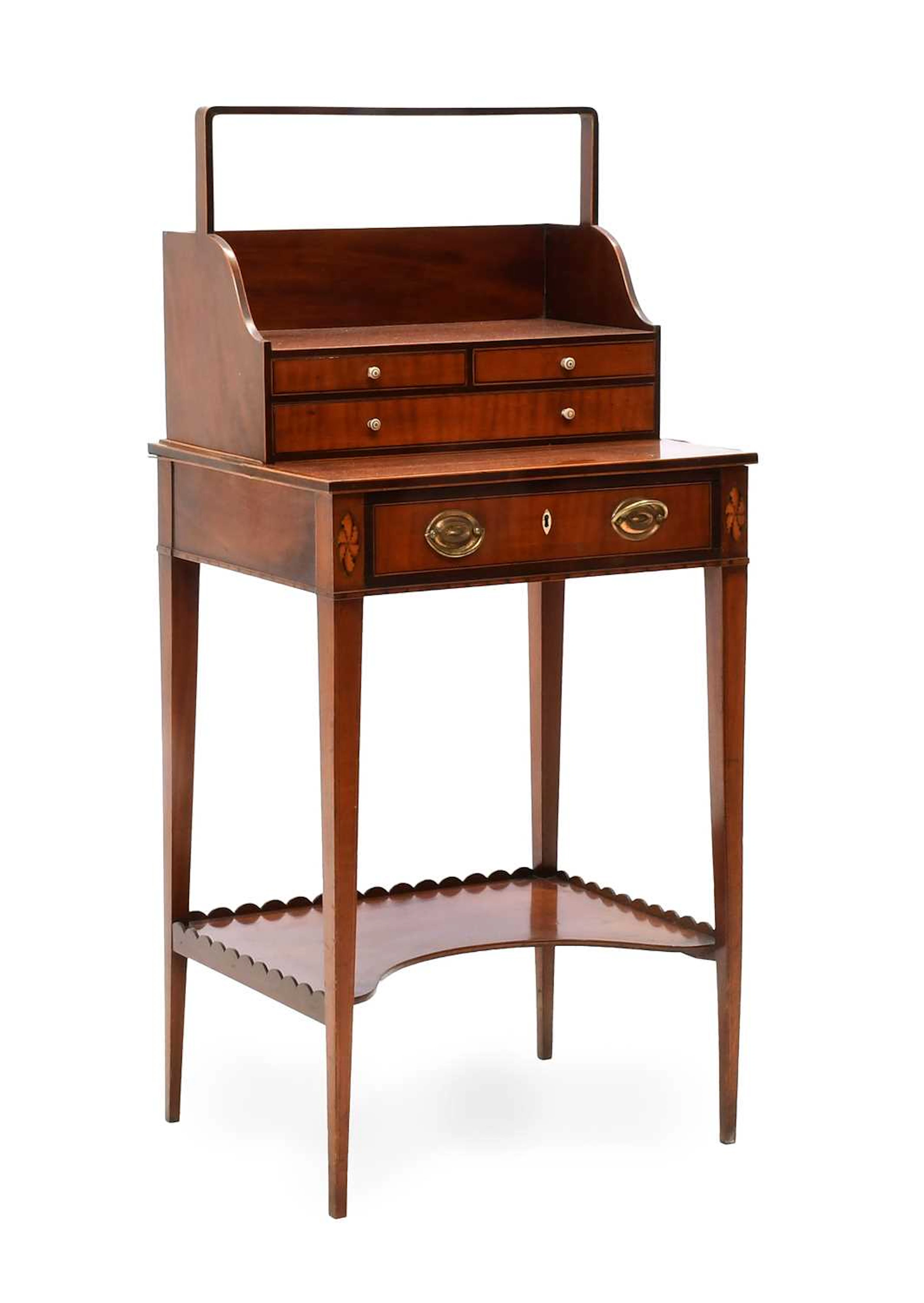 A George III Mahogany, Satinwood, Rosewood-Crossbanded and Marquetry-Inlaid