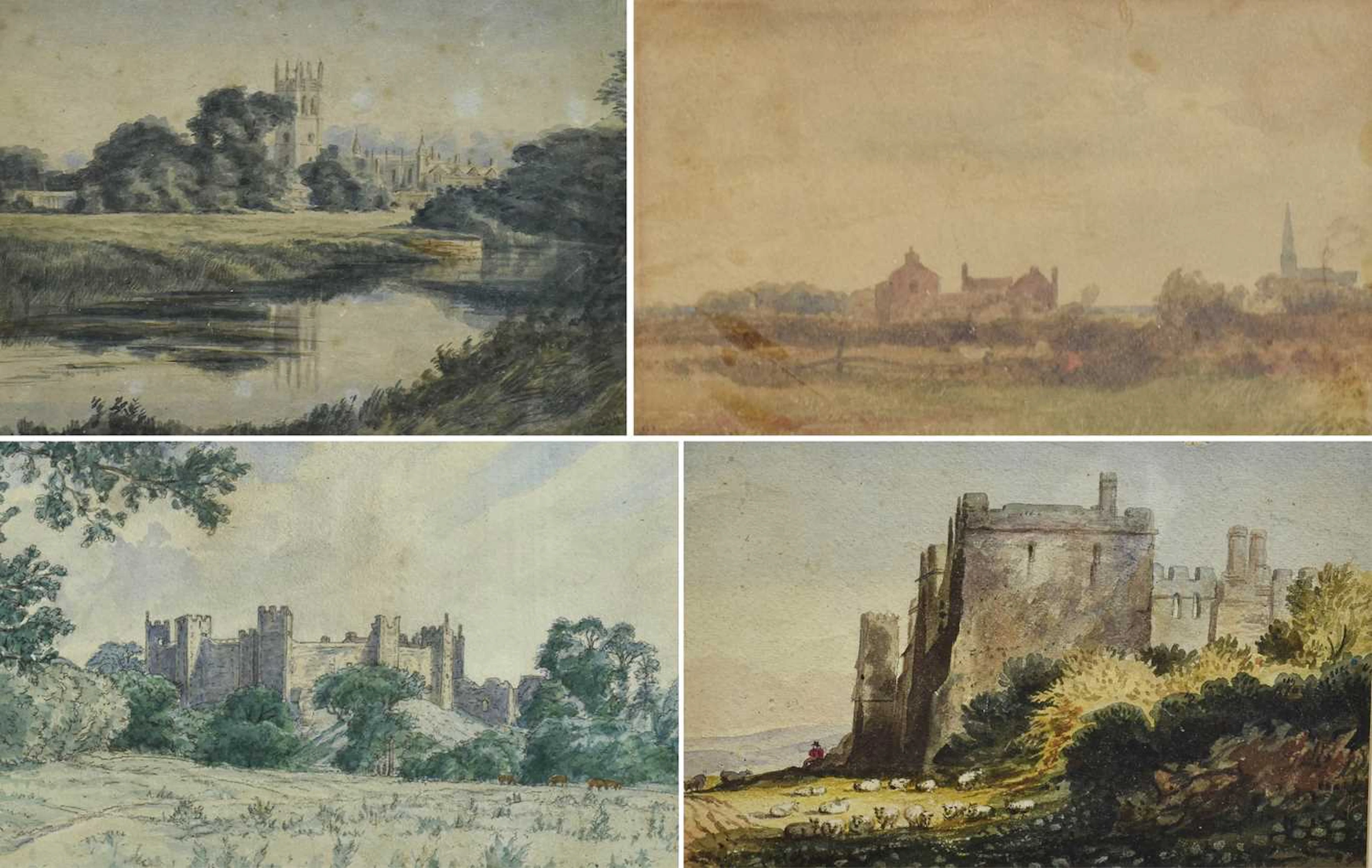 A Collection of Works on Paper and Prints depicting views of Castles