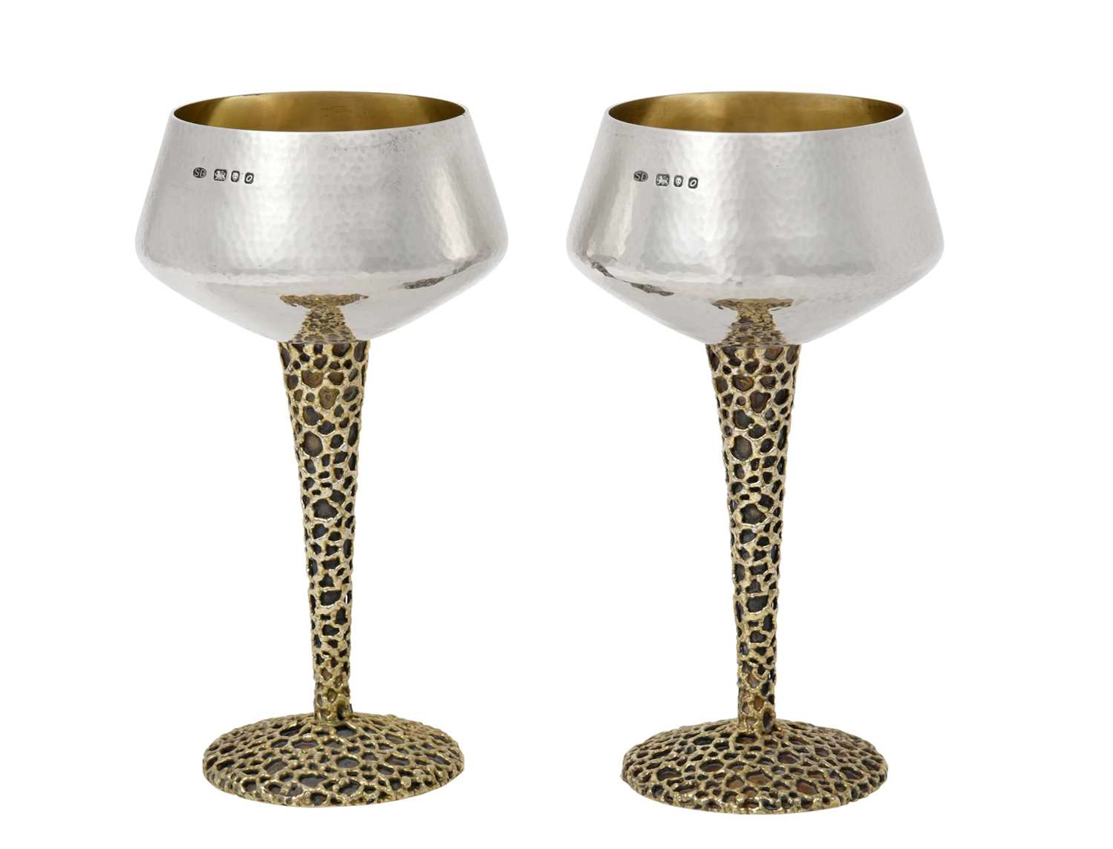 A Pair of Elizabeth II Parcel-Gilt Silver Goblets by Stuart Devlin