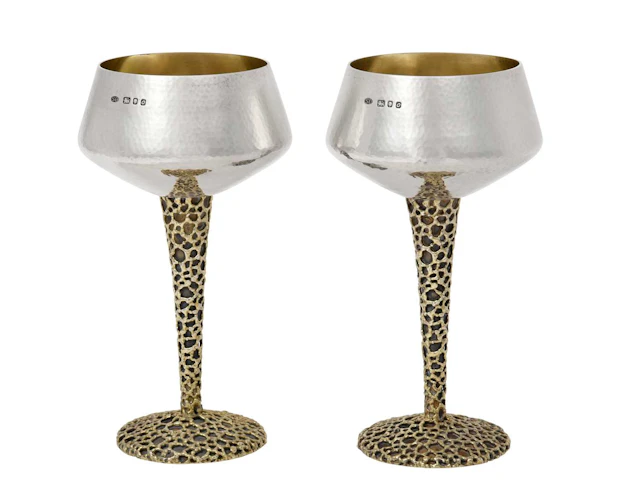 A Pair of Elizabeth II Parcel-Gilt Silver Goblets by Stuart Devlin