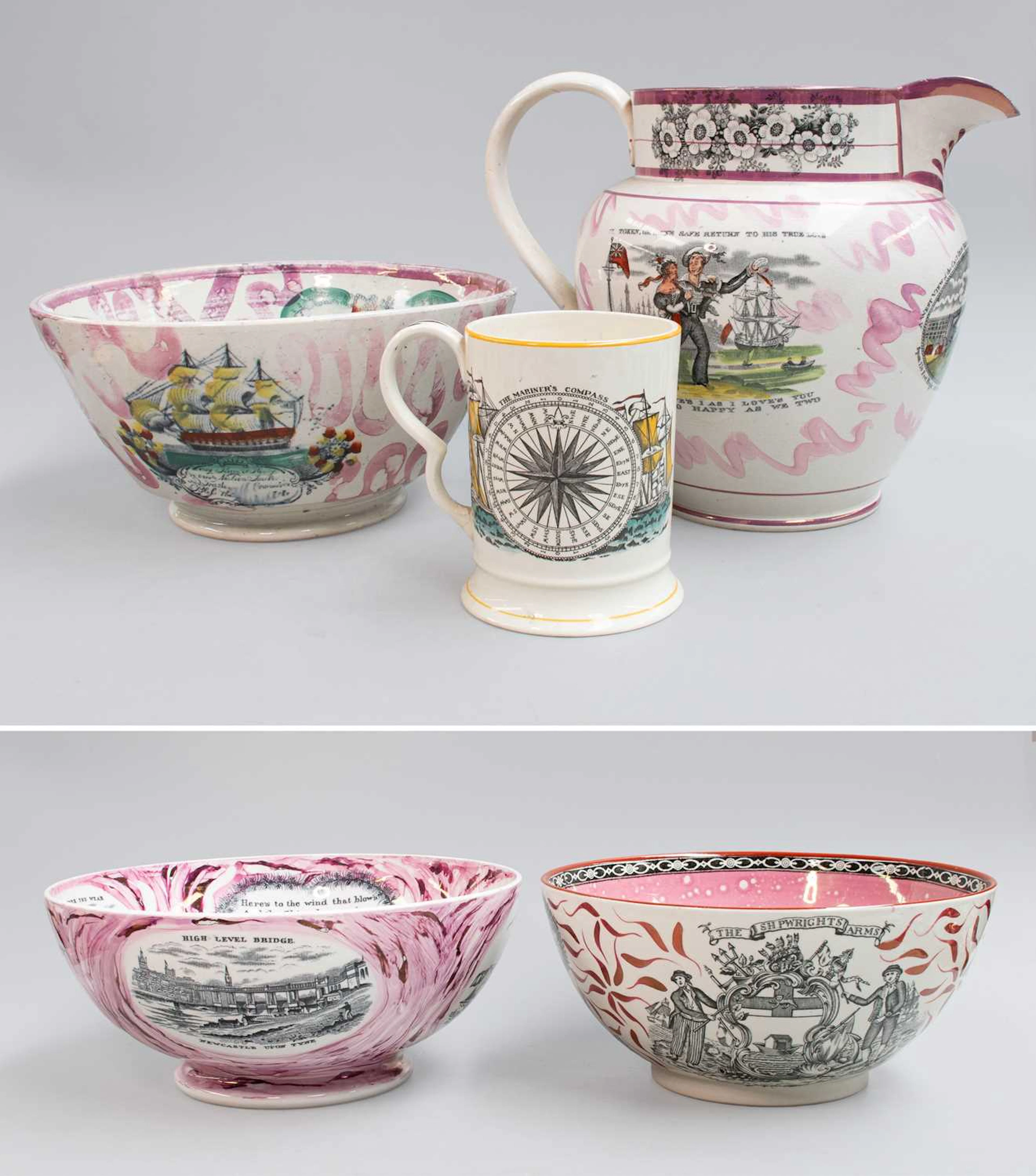 A Large Sunderland Lustre Pottery Jug, circa 1820
