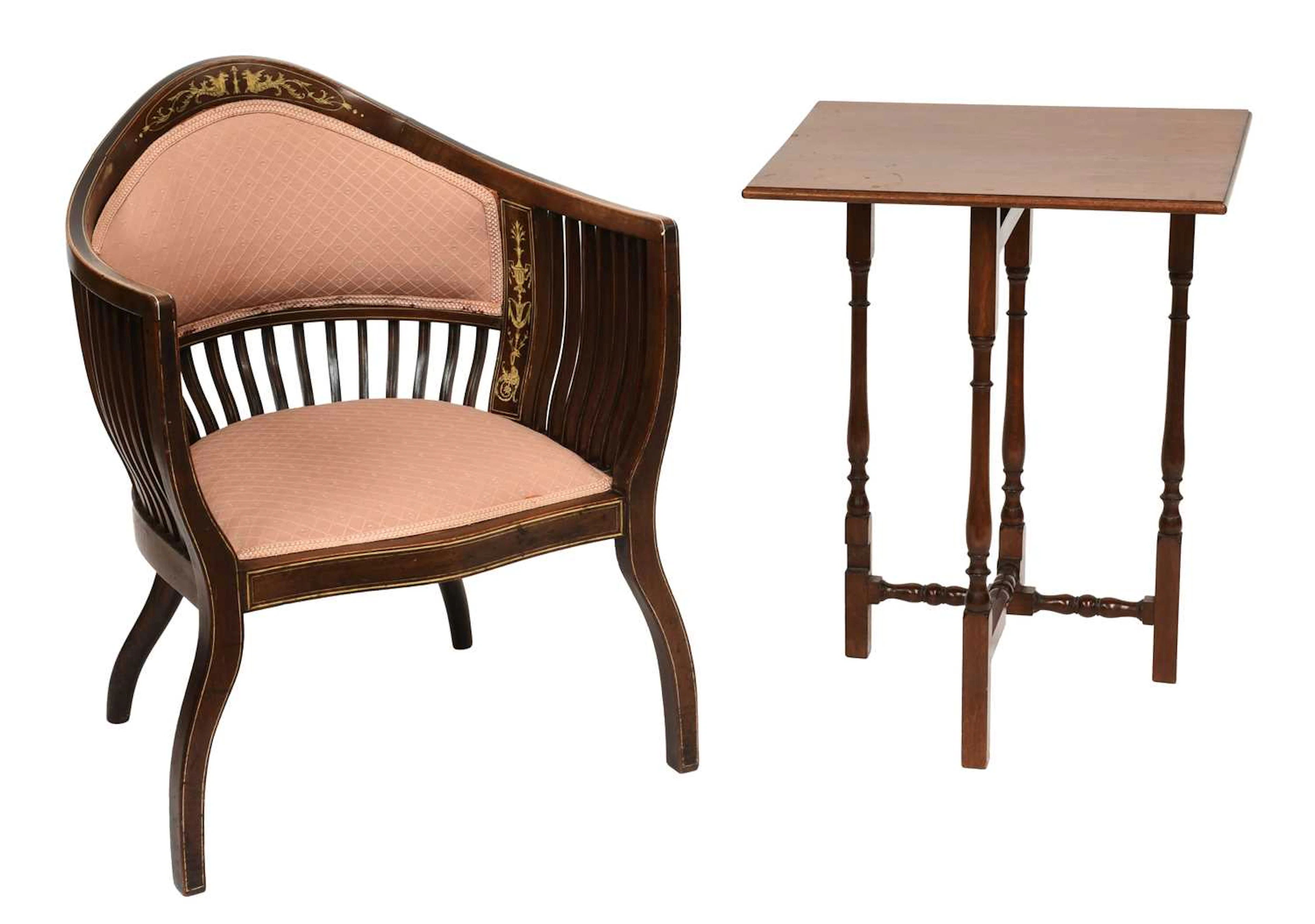 An Edwardian Ivorine Inlaid Tub Shaped Chair