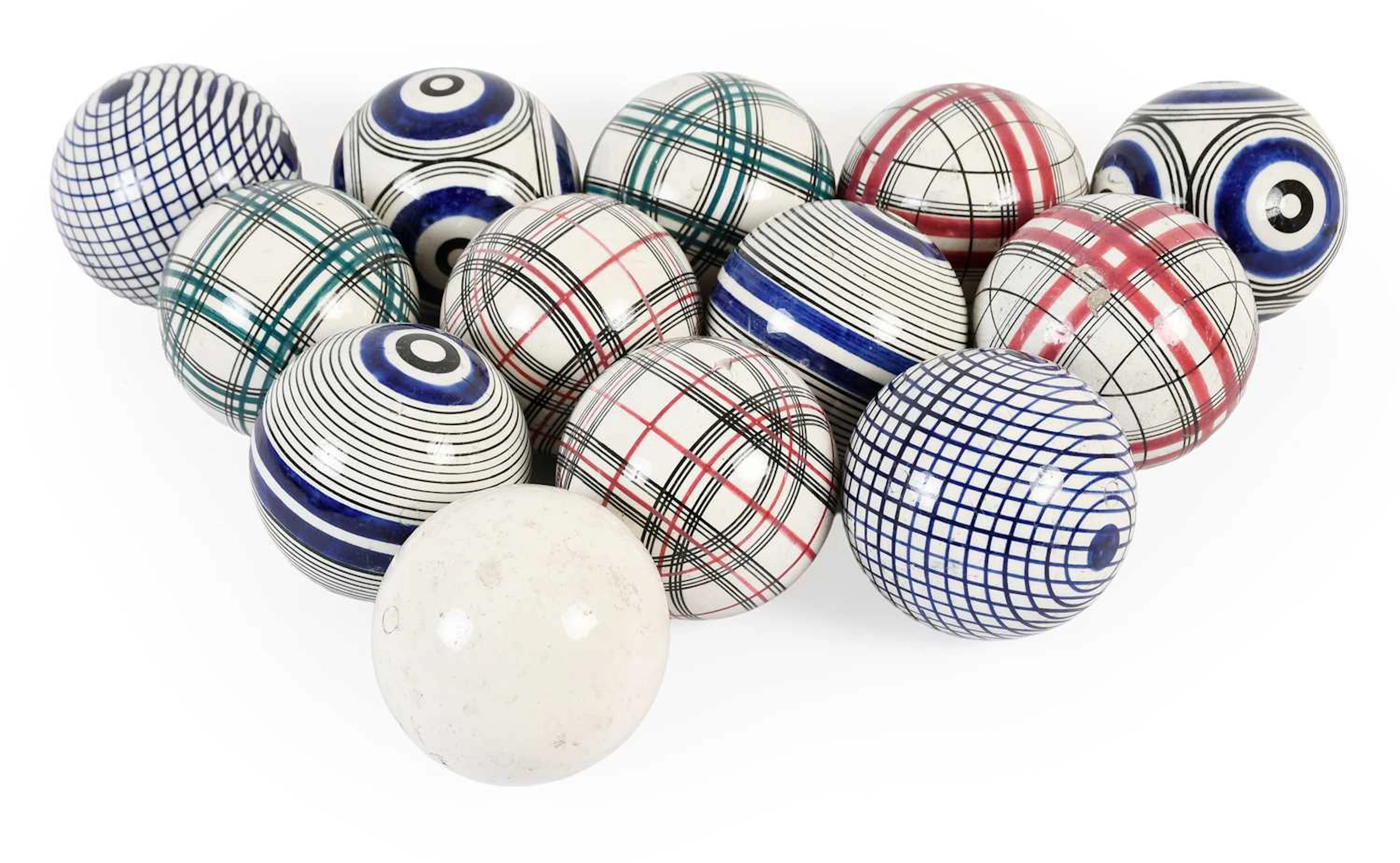 A Collection of Twelve Scottish Pottery Carpet Bowls and a Jack, mid-19th