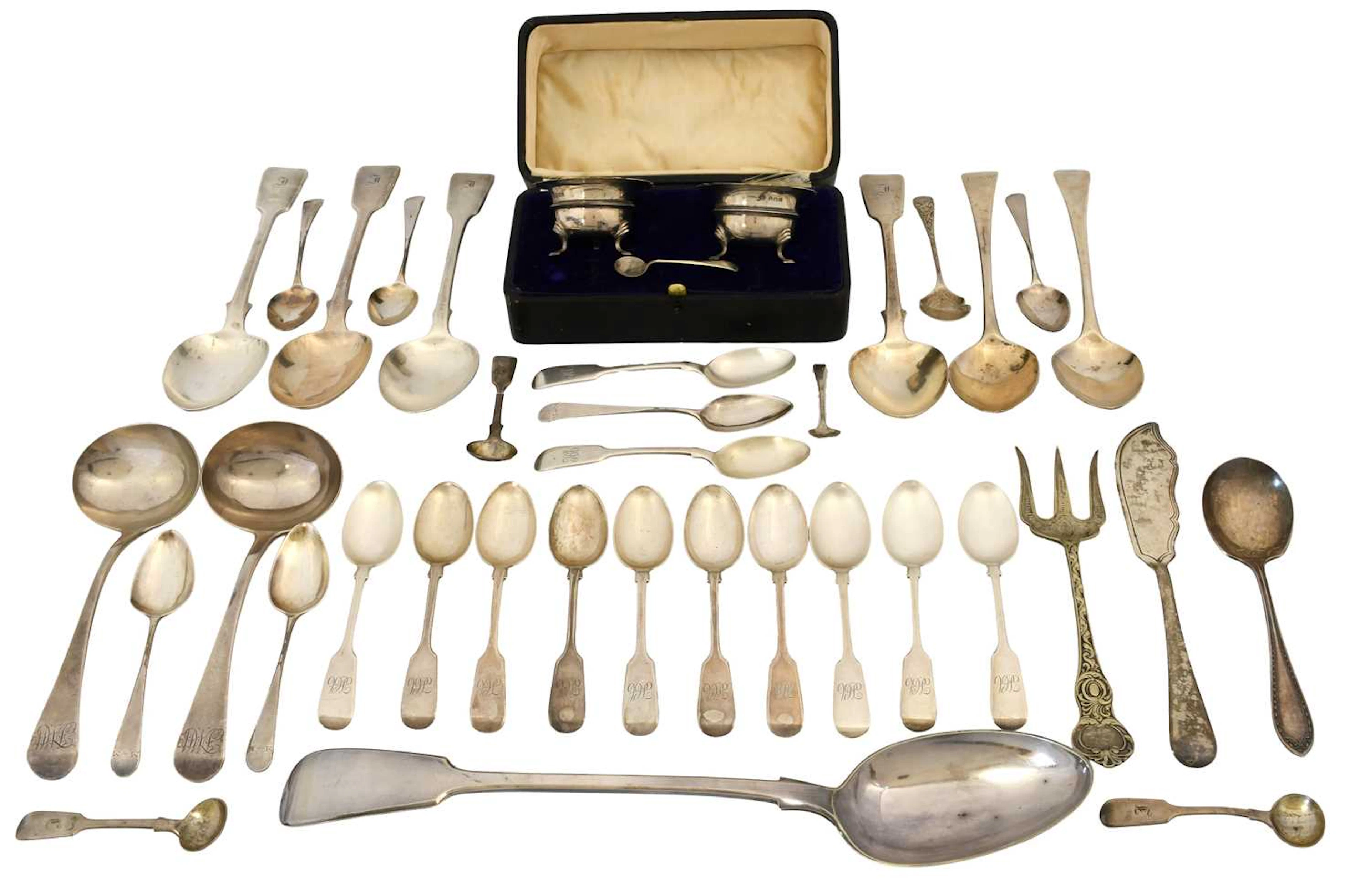 A Collection of George III and Later Silver Flatware, Together With