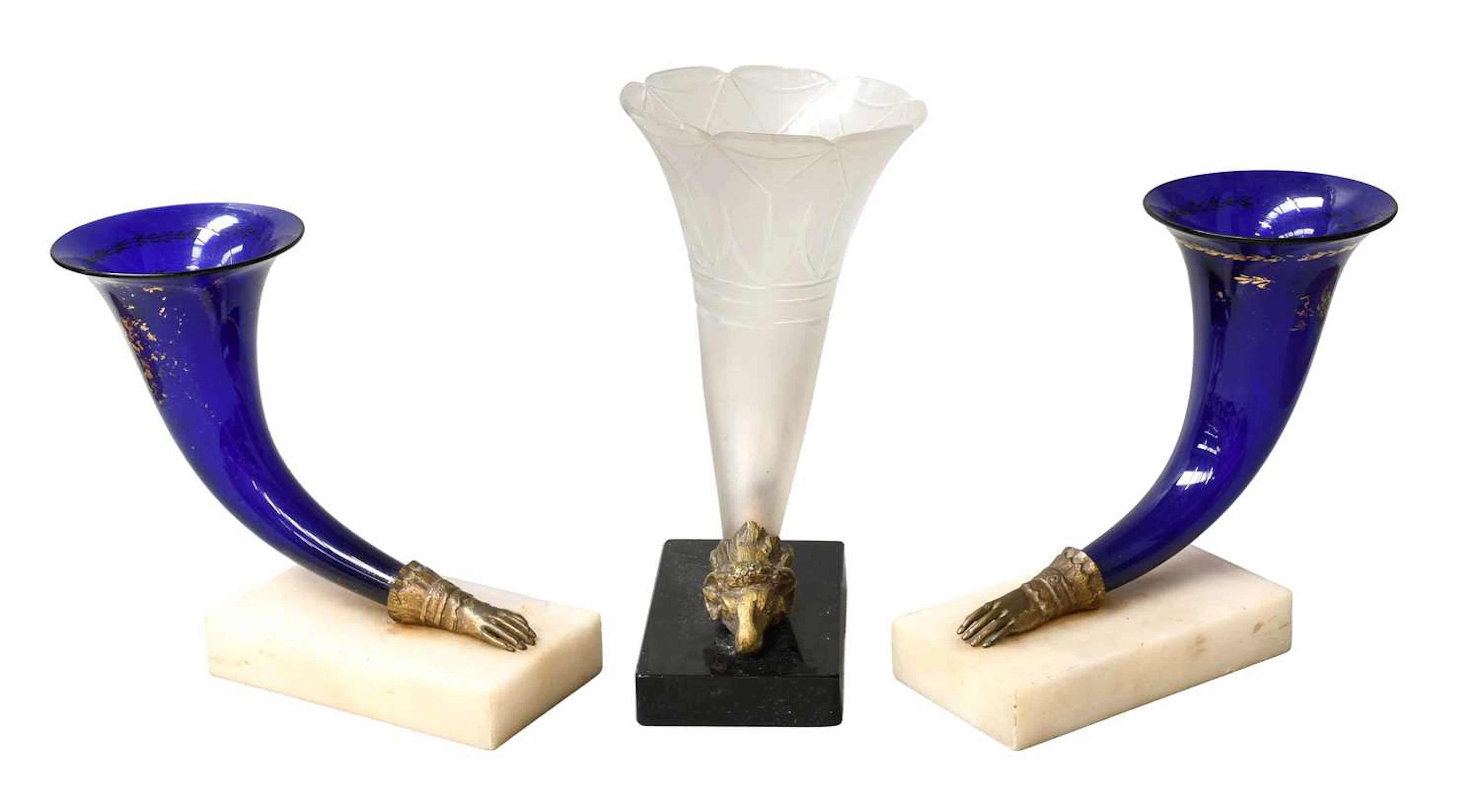 Frosted Glass Cornucopia Vase