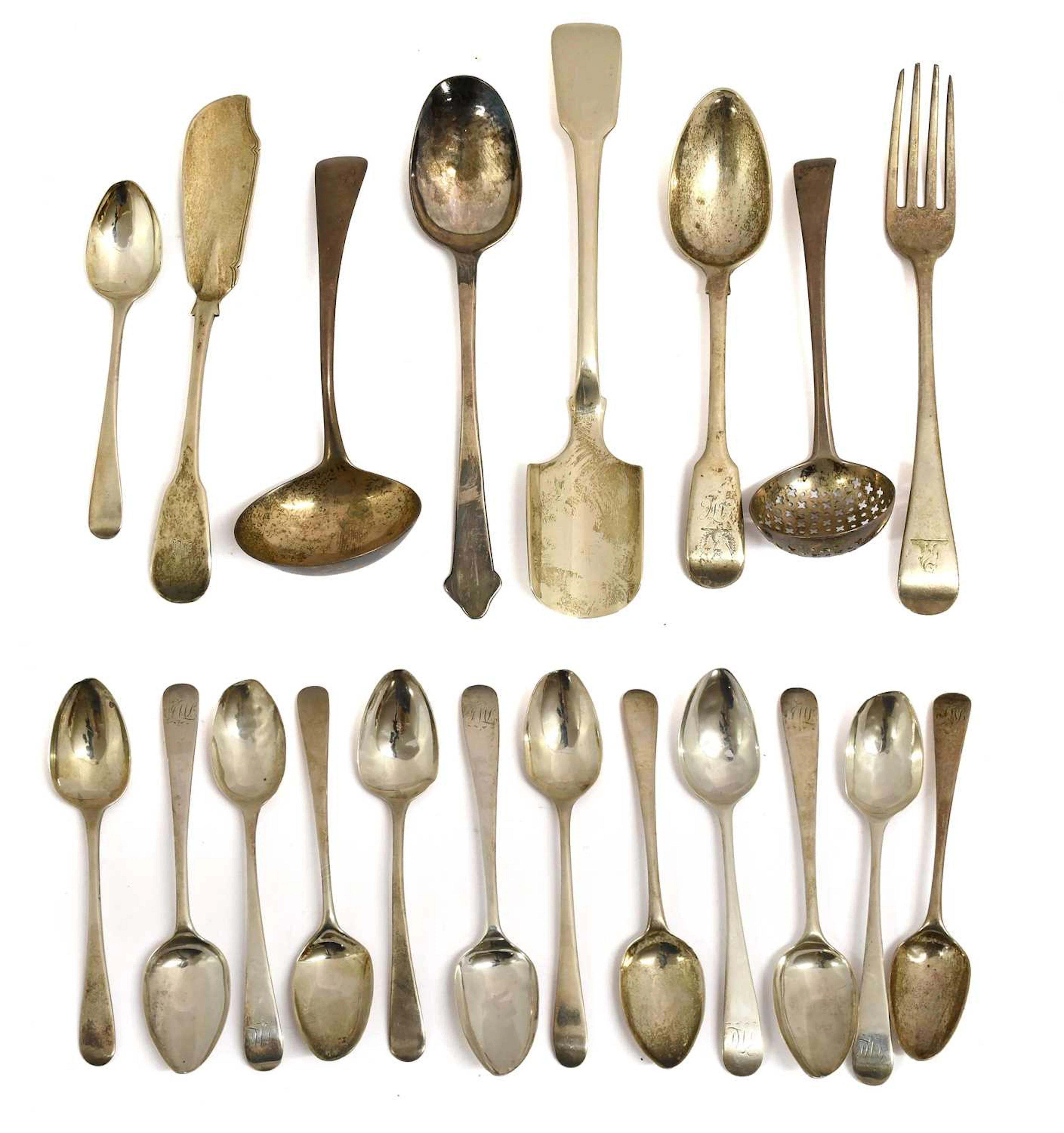 A Collection of Queen Anne and Later Silver Flatware