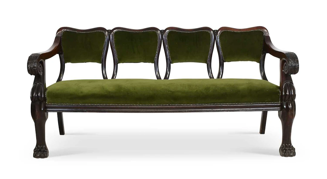 A 19th Century Carved Mahogany Four-Seater Hall Bench, probably Irish