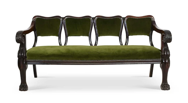 A 19th Century Carved Mahogany Four-Seater Hall Bench, probably Irish