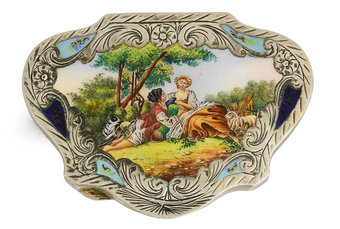 An Italian Silver and Enamel Compact, With Indistinct Italian Maker's