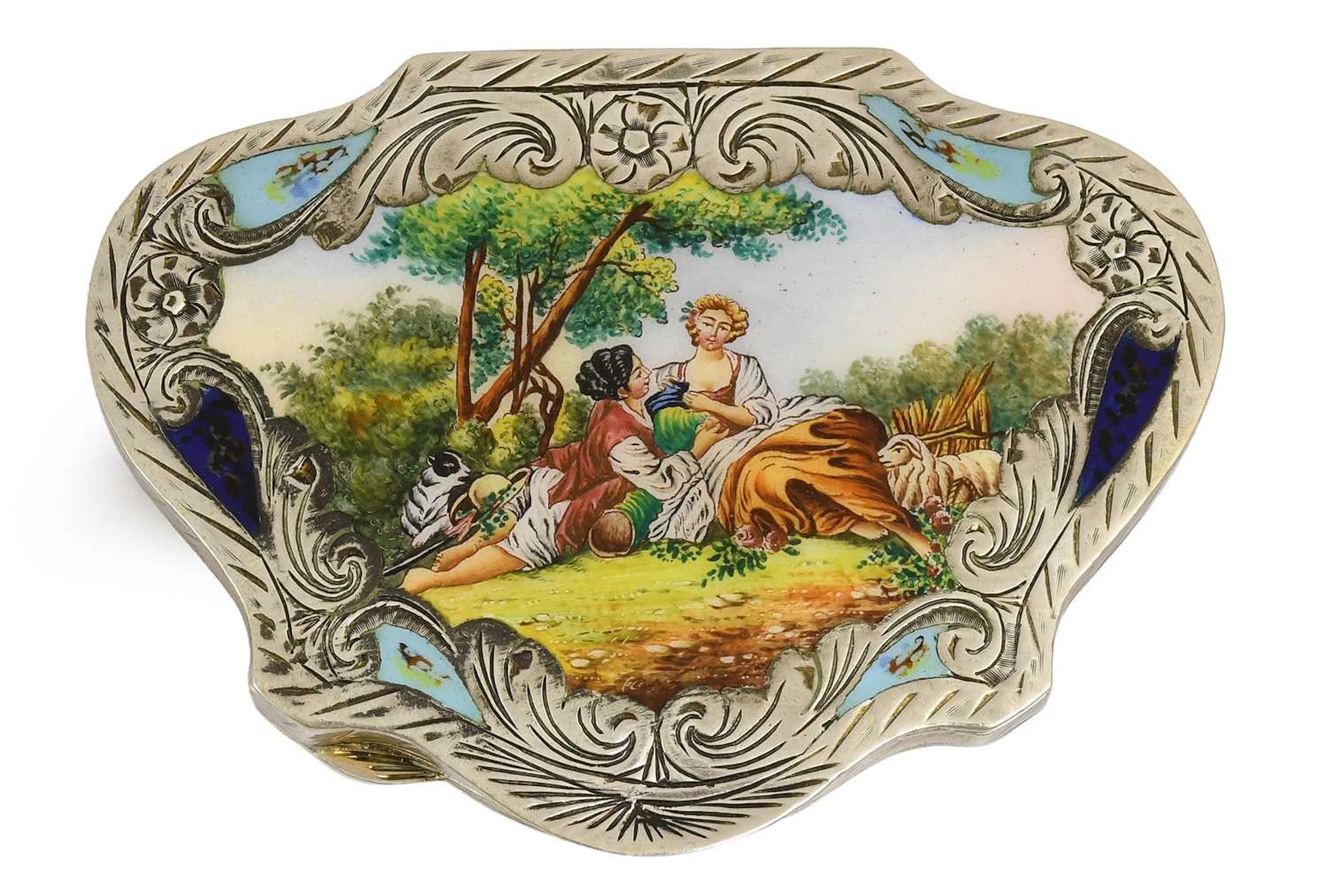 An Italian Silver and Enamel Compact, With Indistinct Italian Maker's
