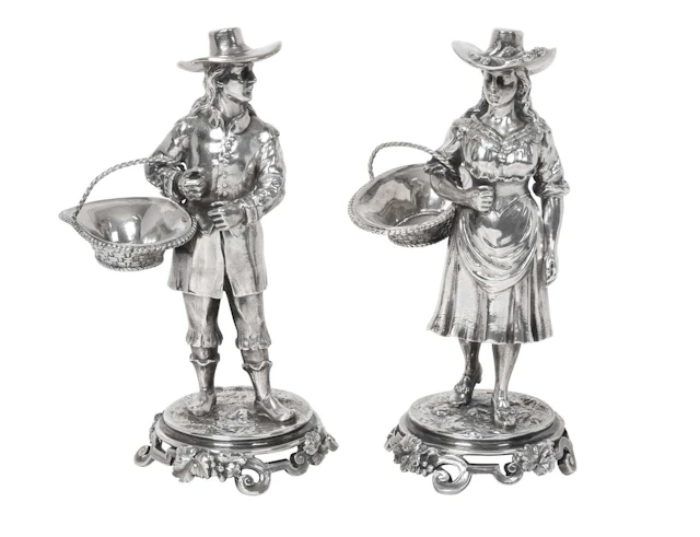 A Pair of George V Silver Figural Salt-Cellars by Sebastian Henry