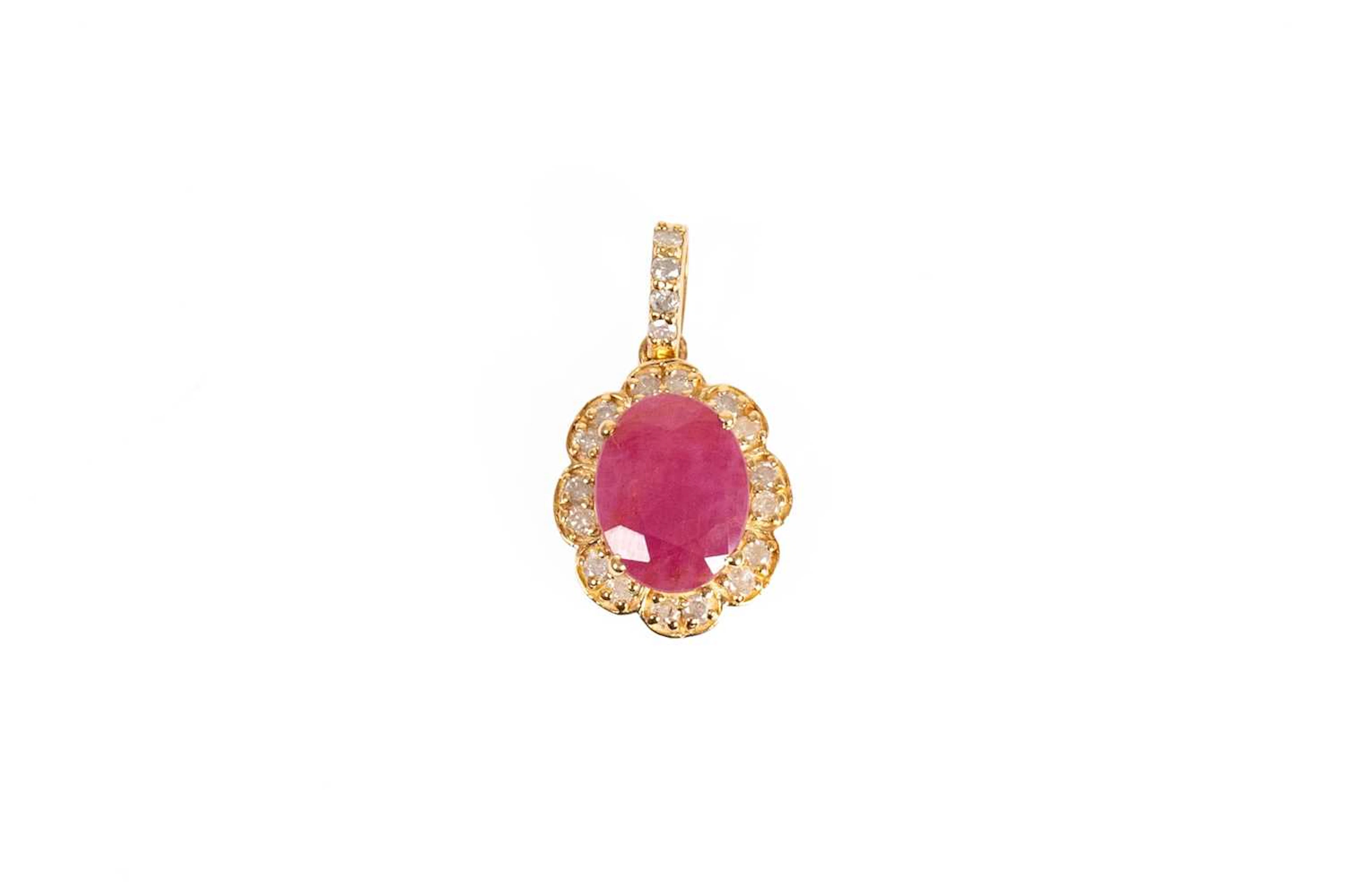 A Red Stone and Diamond Cluster Pendant
