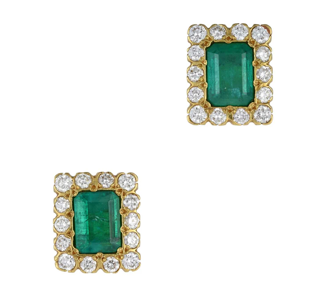 A Pair of 18 Carat Gold Emerald and Diamond Cluster Earrings