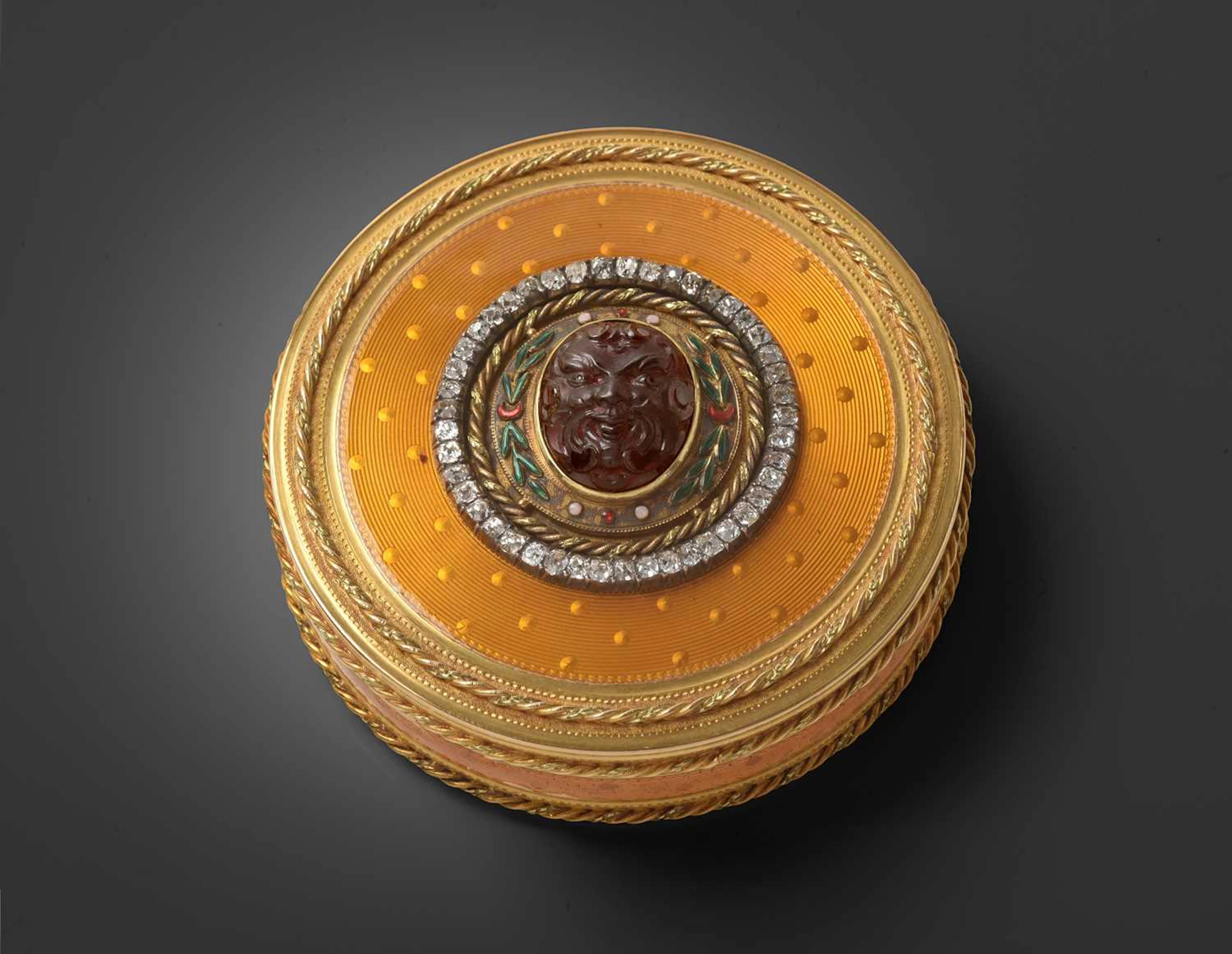 A Louis XVI Two Colour Gold, Jewelled and Enamel Bonbonnière by August-Gaspard