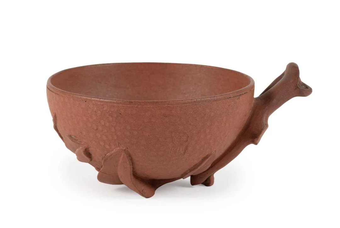 A Chinese Yixing Stoneware Peach Cup, Qing Dynasty