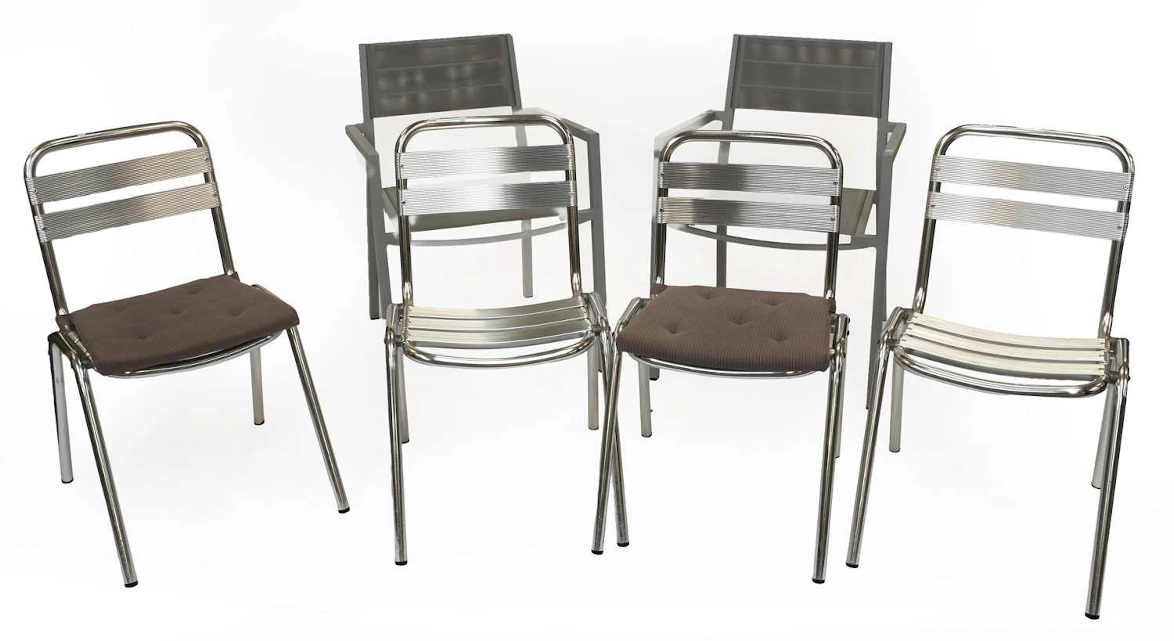 Pair of Modern Grey Aluminium Open Armchairs