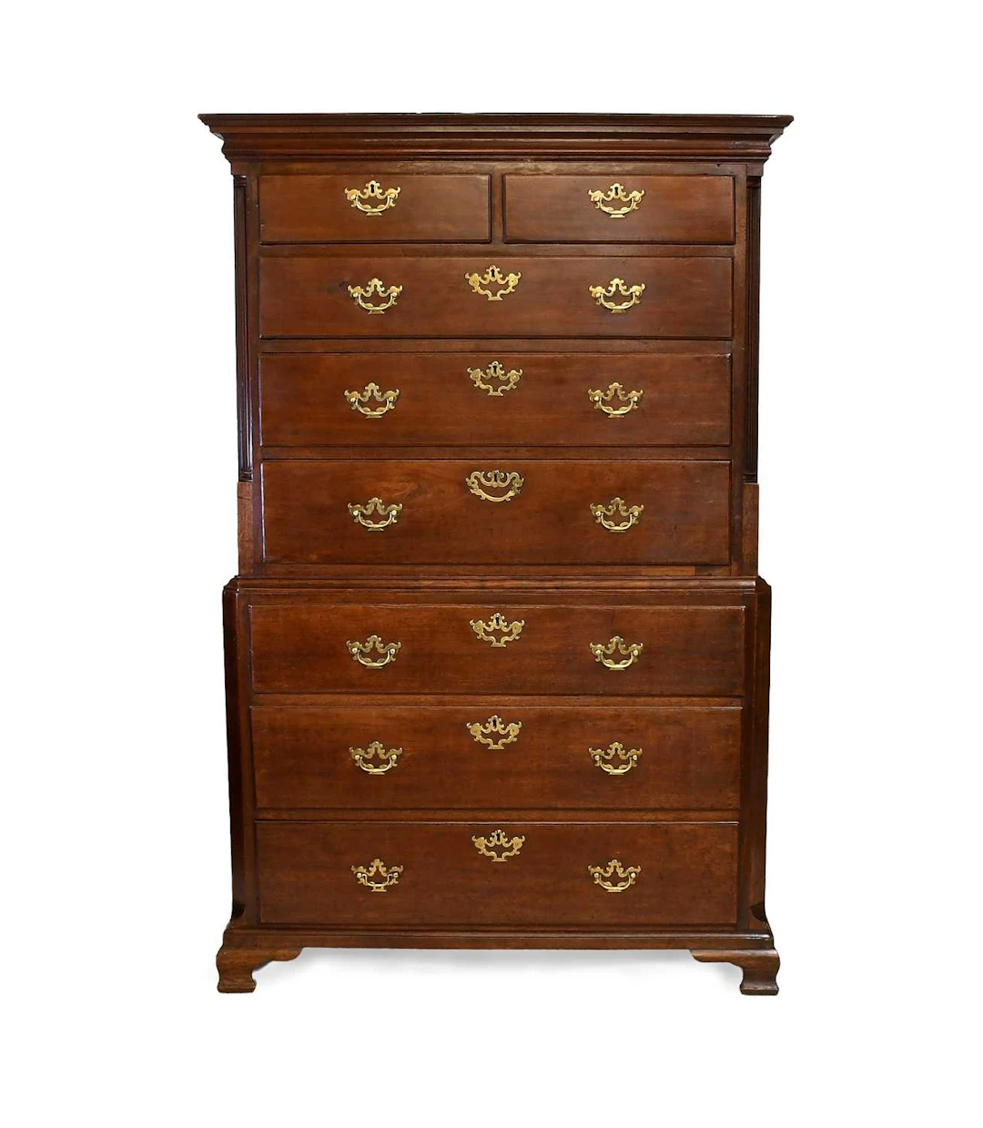 A George III Mahogany and Pine-Lined Chest on Chest, late 18th century