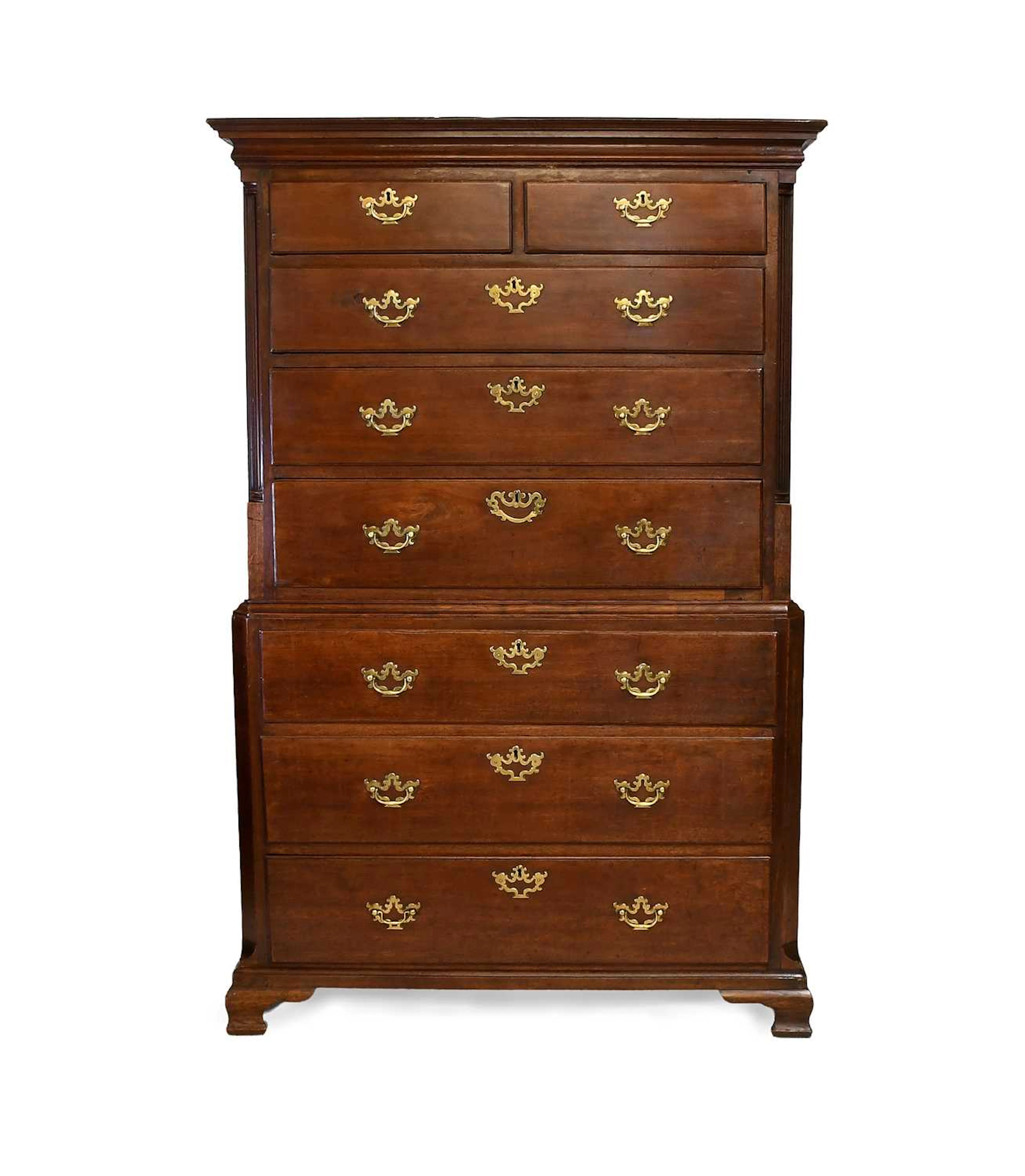 A George III Mahogany and Pine-Lined Chest on Chest, late 18th century