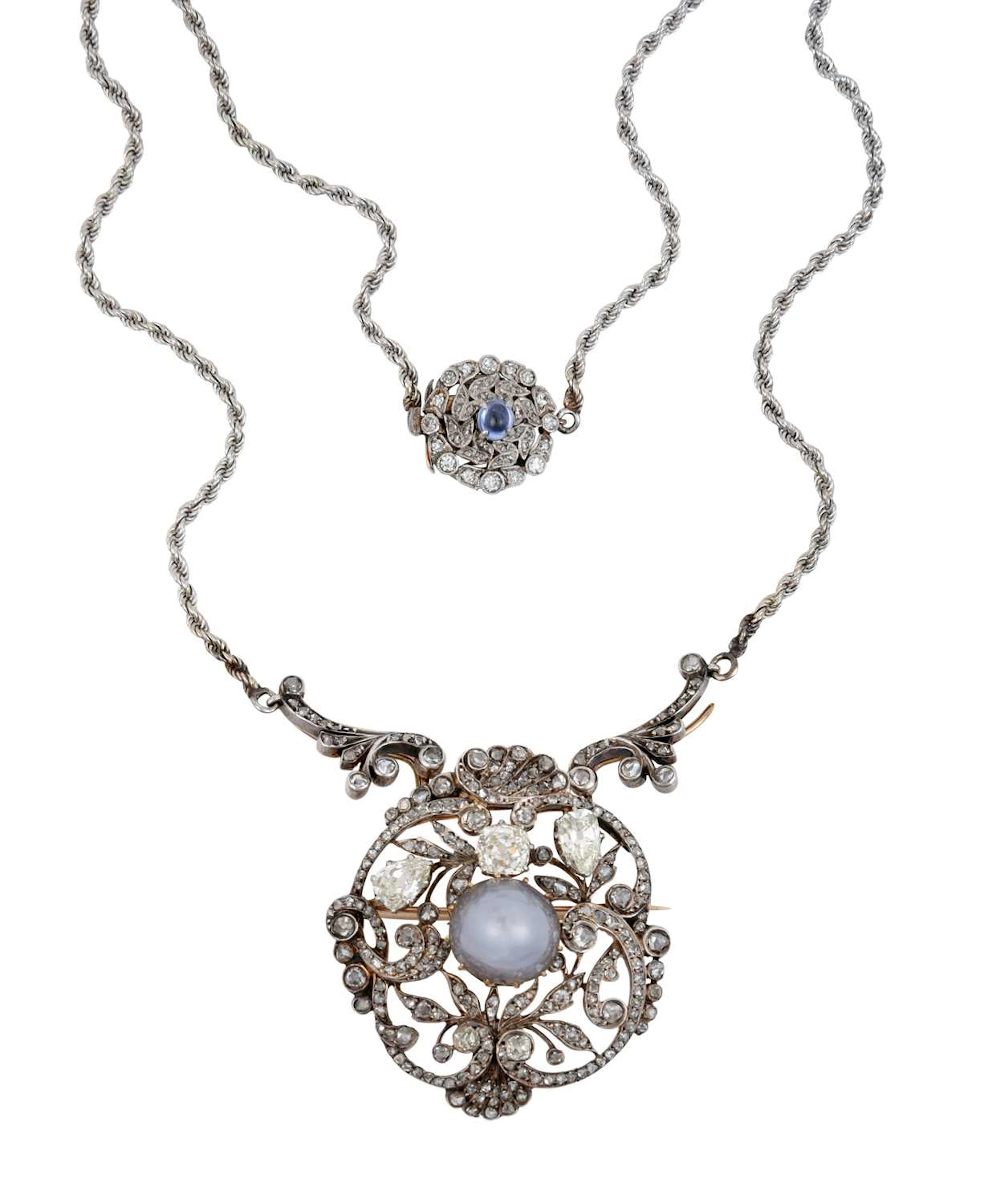 A Star Sapphire and Diamond Brooch/Pendant Necklace