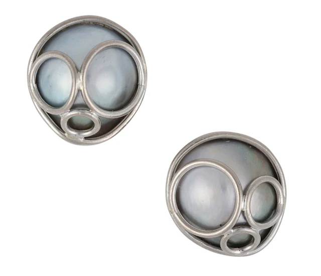 A Pair of 18 Carat White Gold Mabe Pearl Earrings, by Andrew Grima