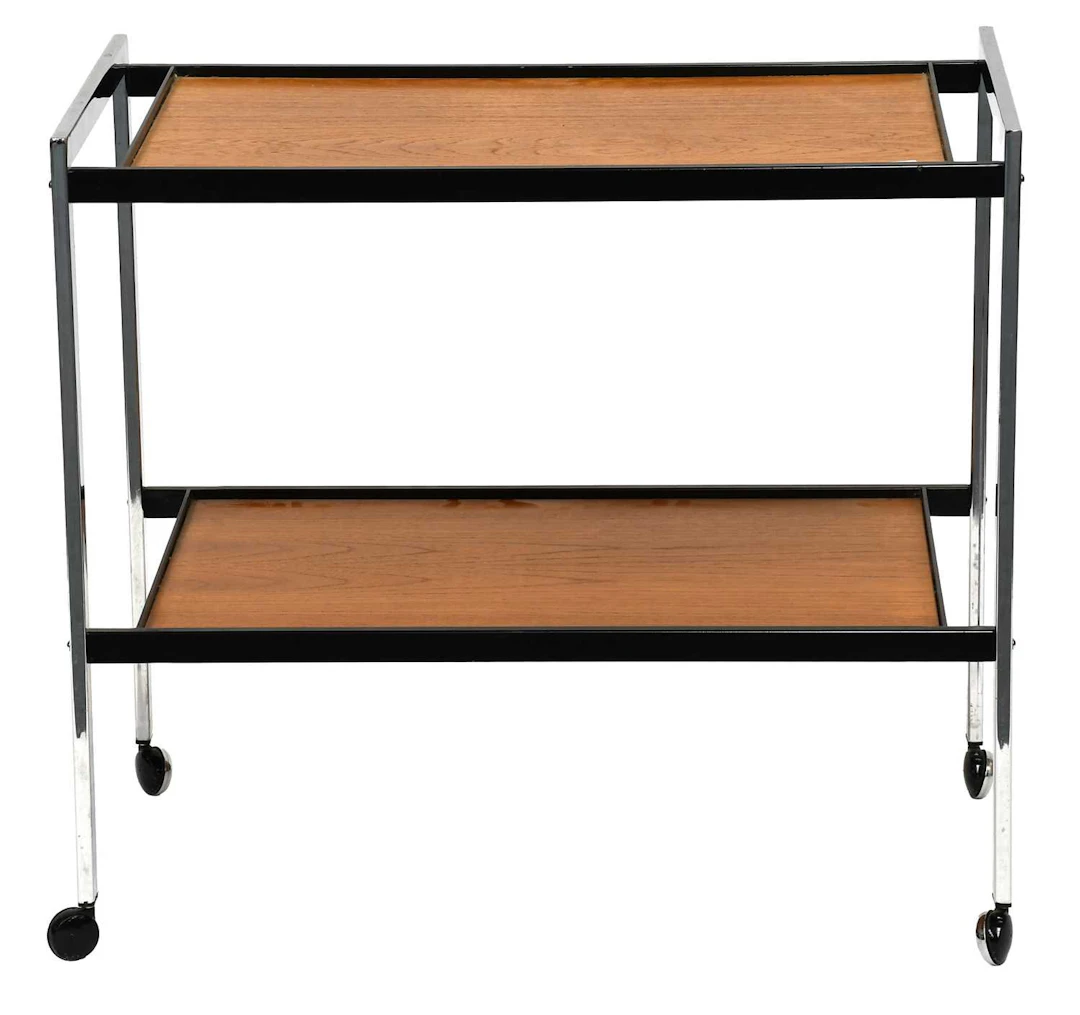 A Howard-Miller Ltd. Chrome and Teak Two-Tier Trolley, circa 1970s