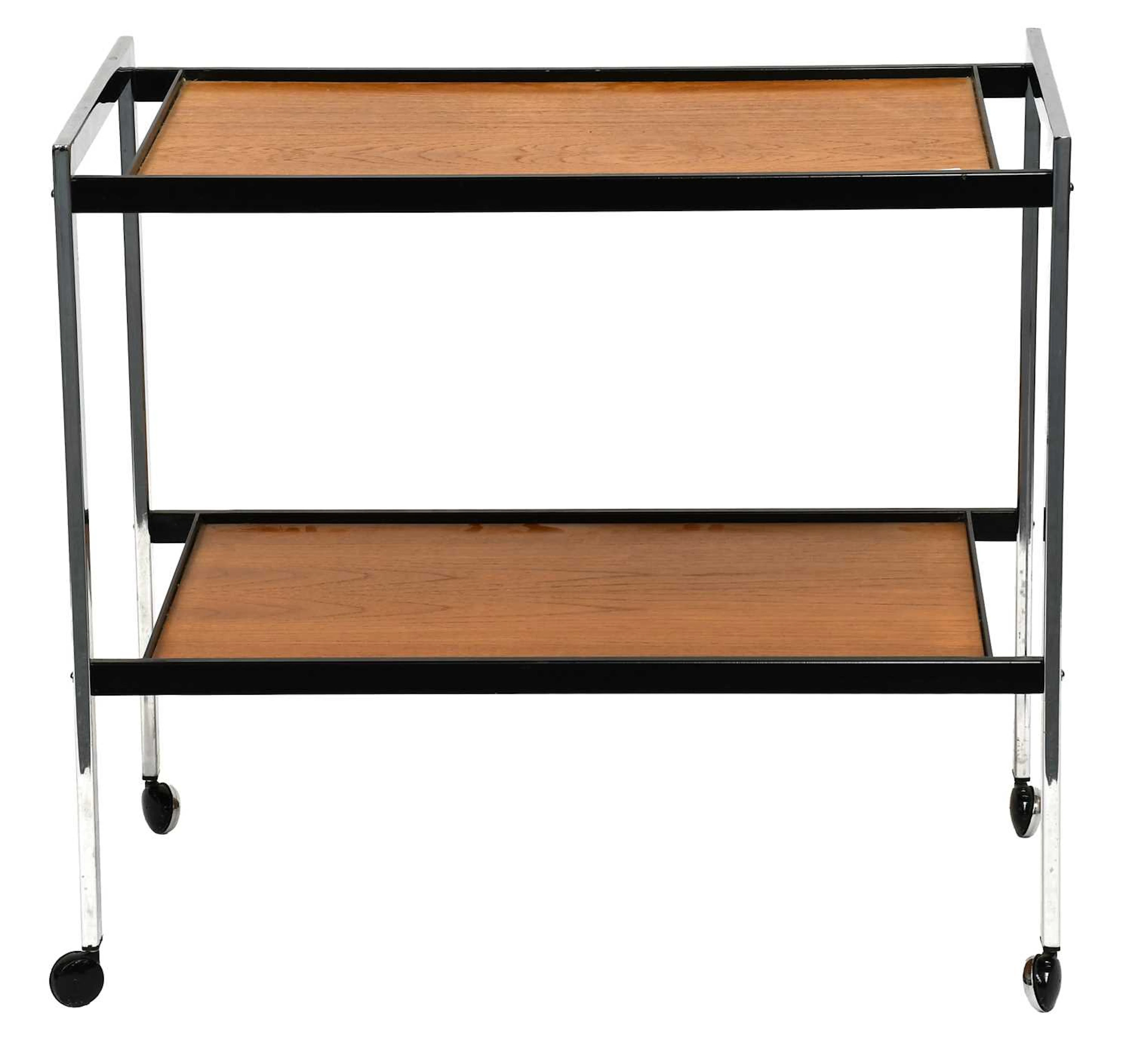 A Howard-Miller Ltd. Chrome and Teak Two-Tier Trolley, circa 1970s