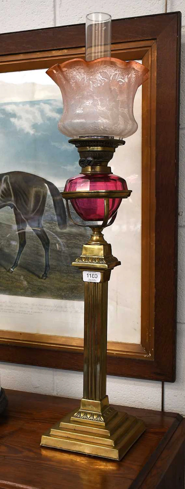 A Brass Square Fluted Column Oil Lamp Base
