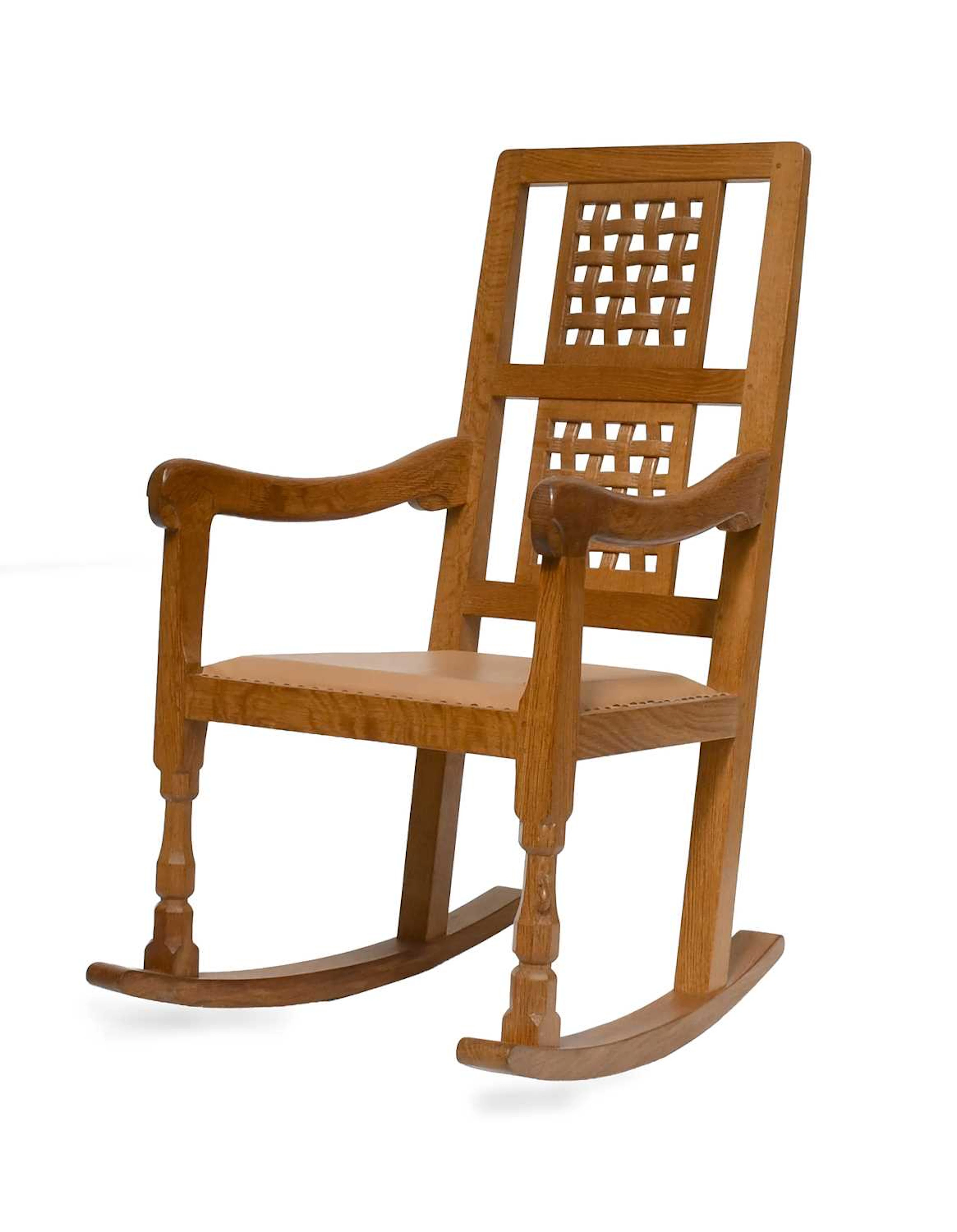 Workshop of Robert Mouseman Thompson (Kilburn):, An English Oak Rocking Chair